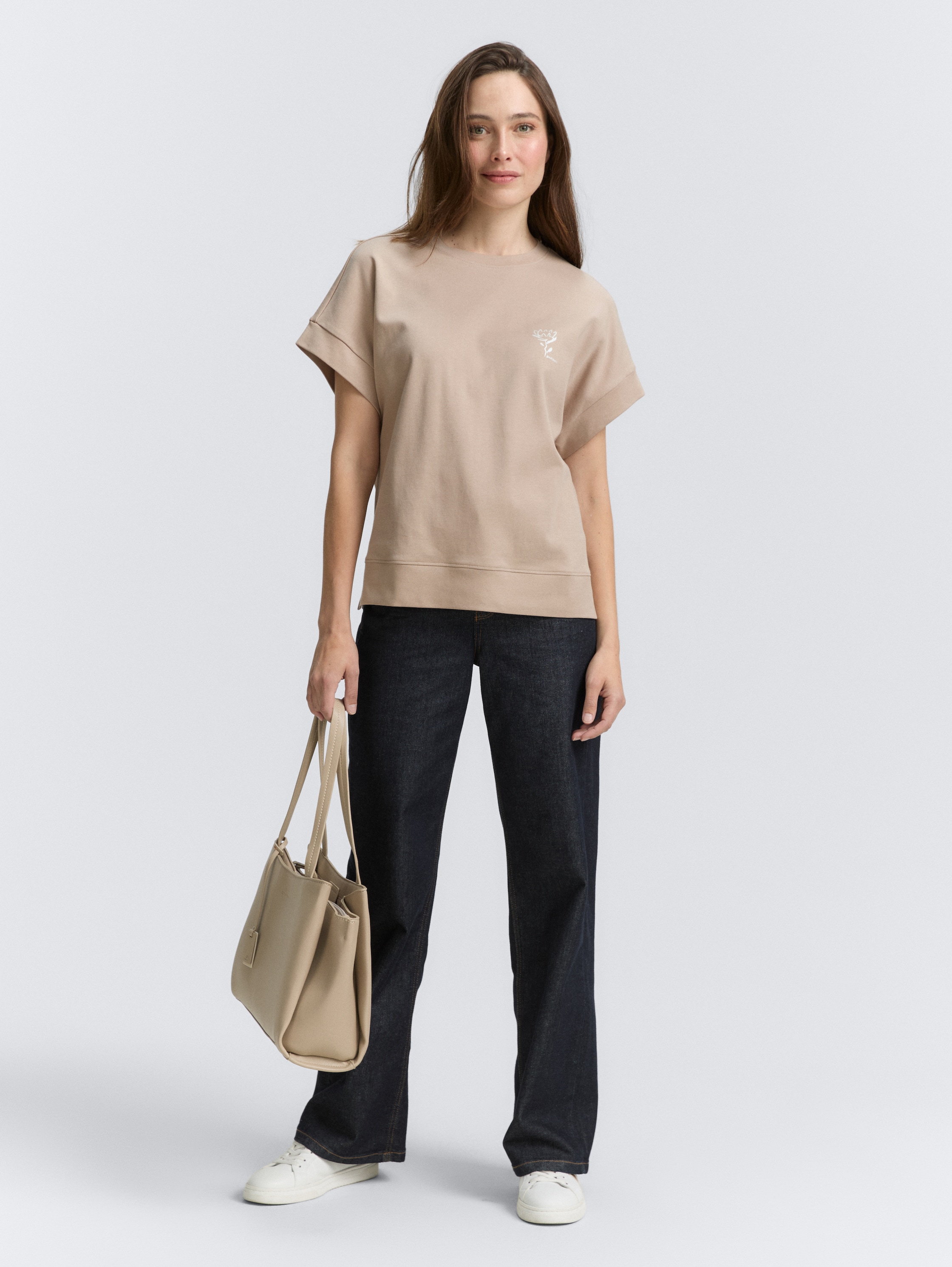 T-shirt loose fit avec imprimé - soft taupe grey - Vue de face du modèle