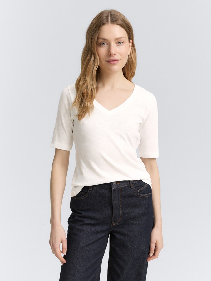 T-shirt met V-hals door Women, Whisper White