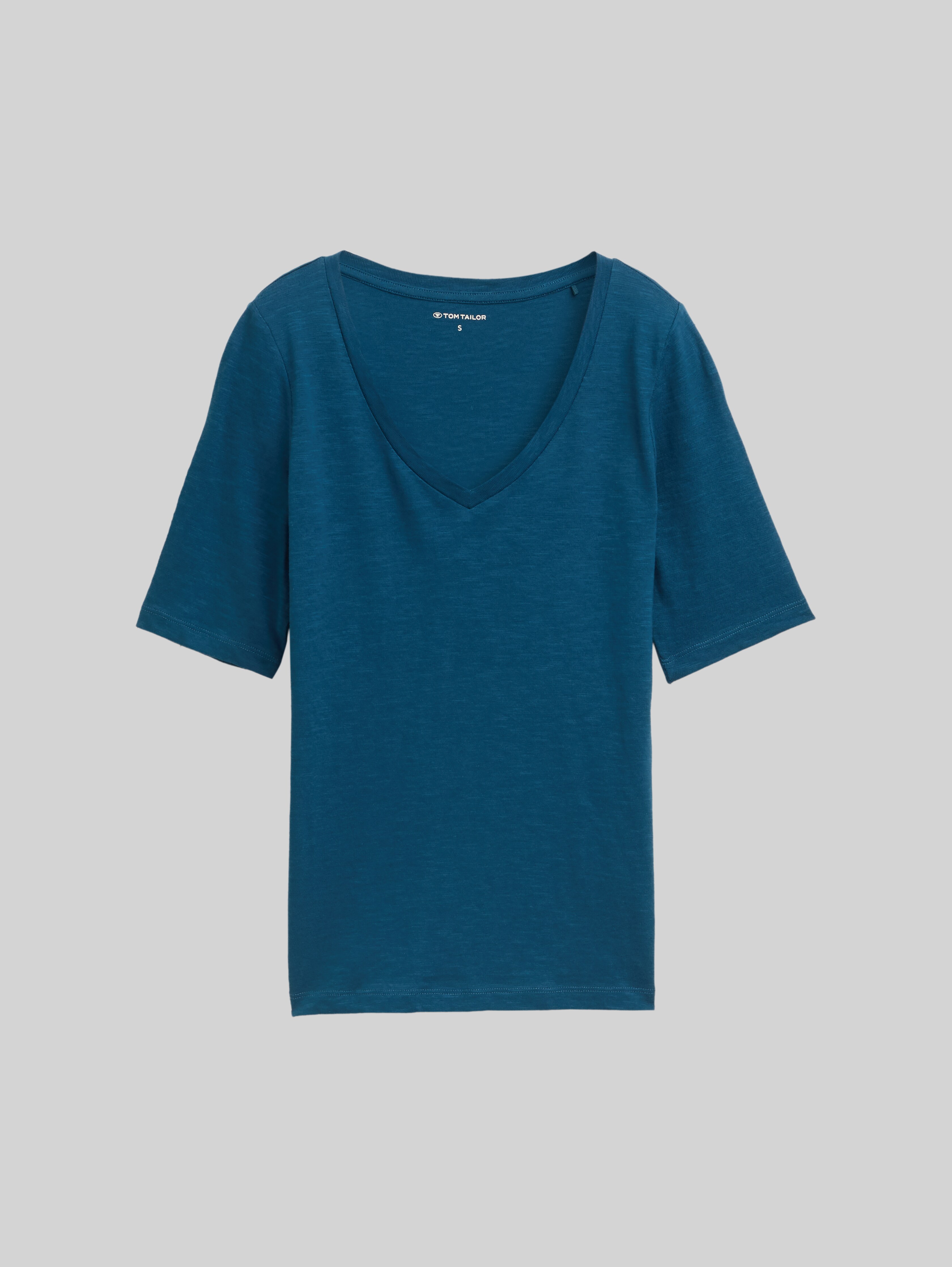 TOM TAILOR Damen T-Shirt Mit V-Ausschnitt – Regular Fit, Aus Weichem Jersey (nachhaltige BE PART-Kollektion)