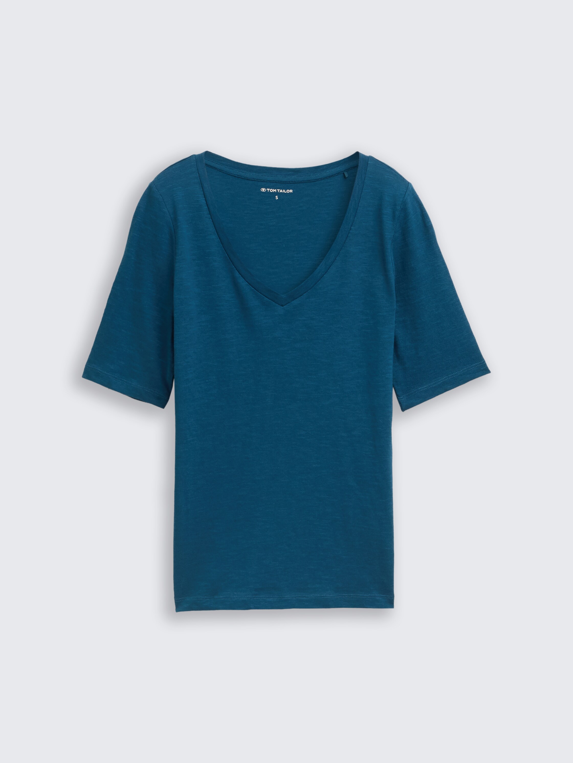 T-Shirt mit V-Ausschnitt - dark_petrol_1 - 