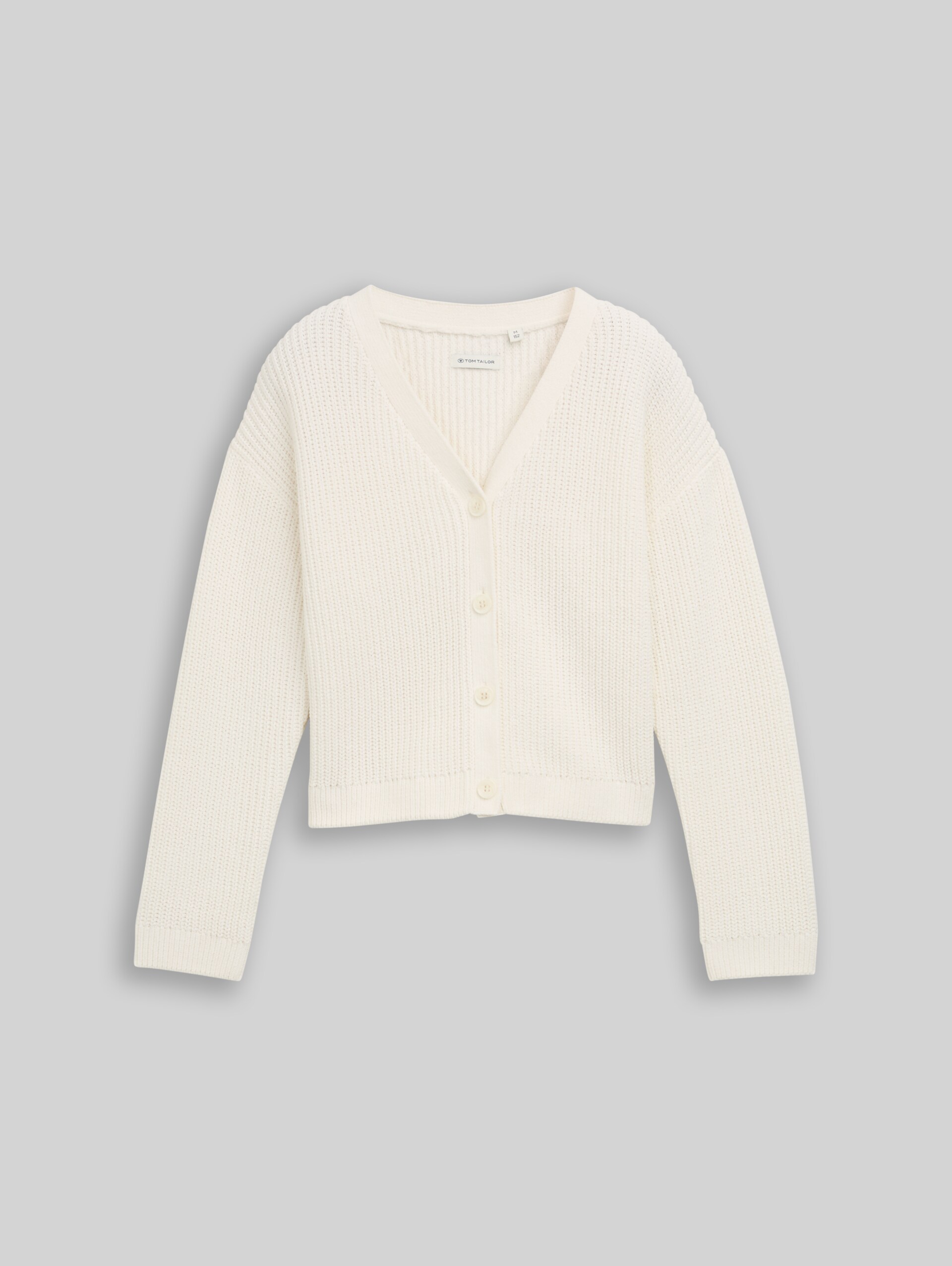 Cropped cardigan with V-neck - Wool White