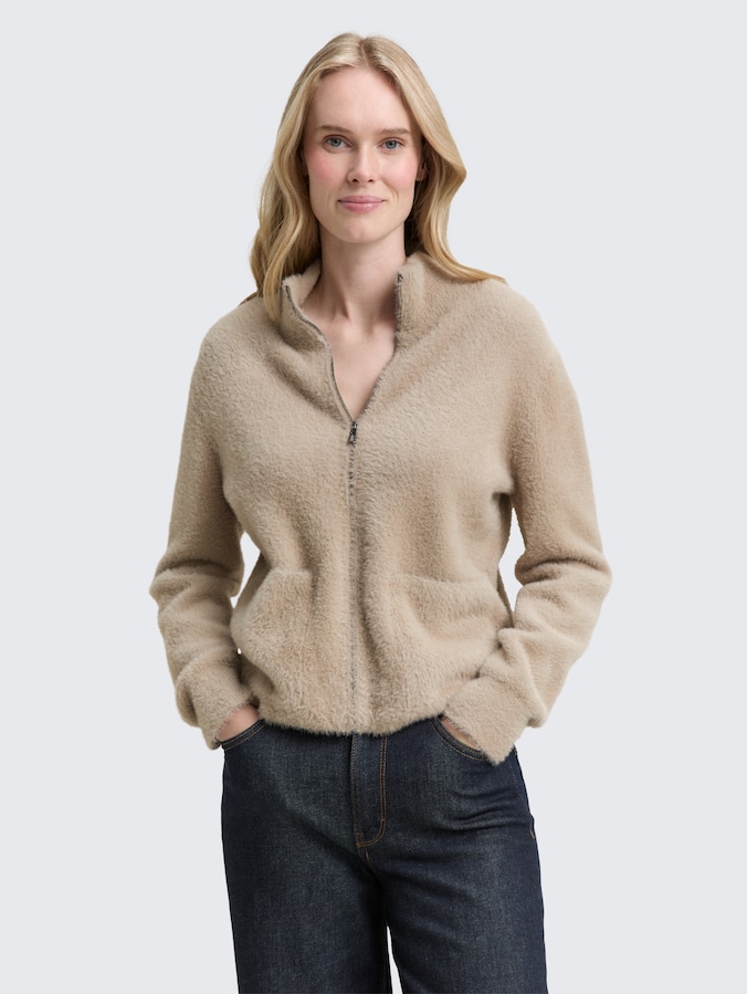 Cardigan aus Federgarn von Women, soft taupe grey