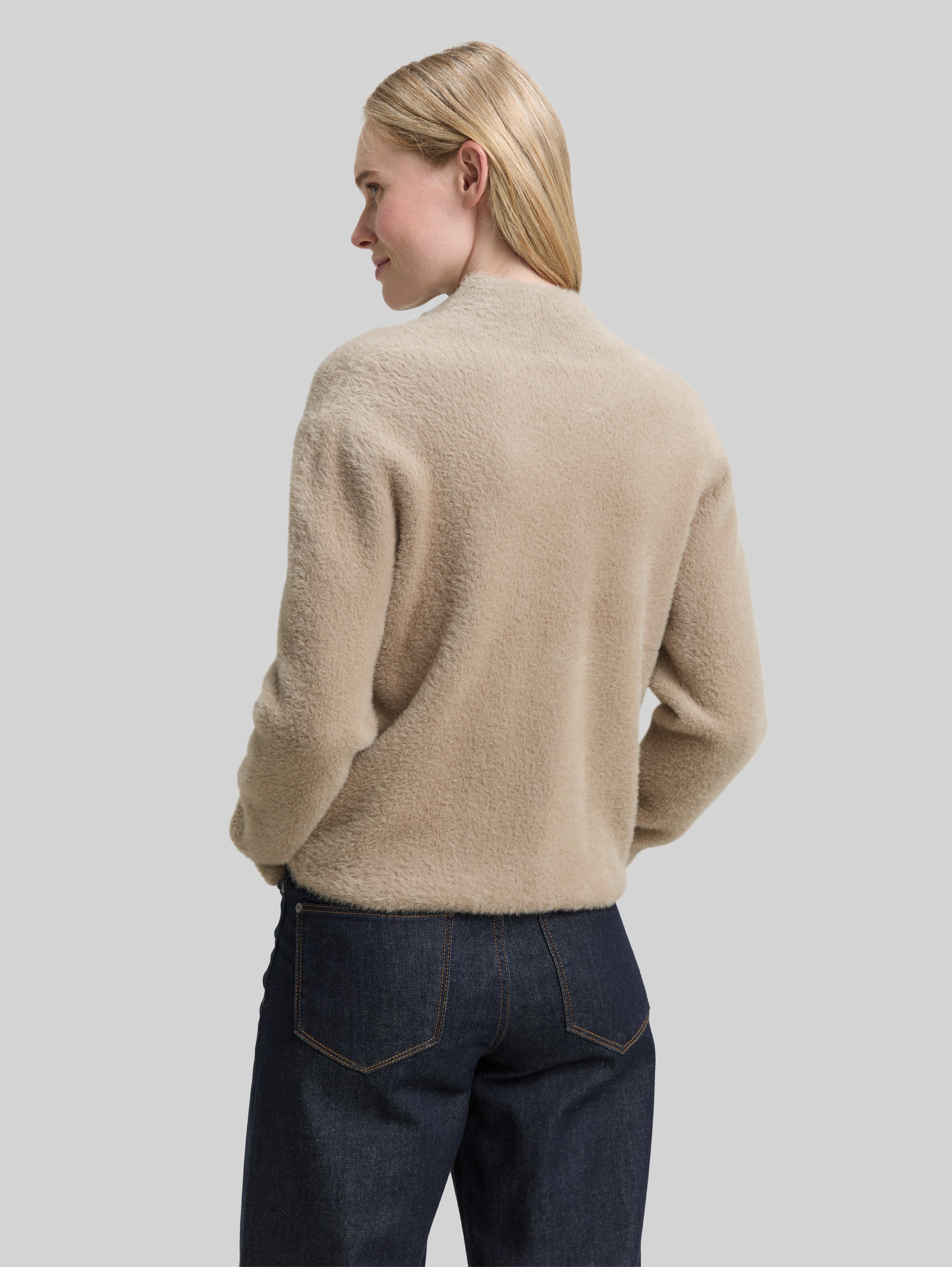 LIDNM FEATHER YARN LOOSE CARDIGAN Mサイズ Feather yarn cardigan with zip in grey by Tom Tailor