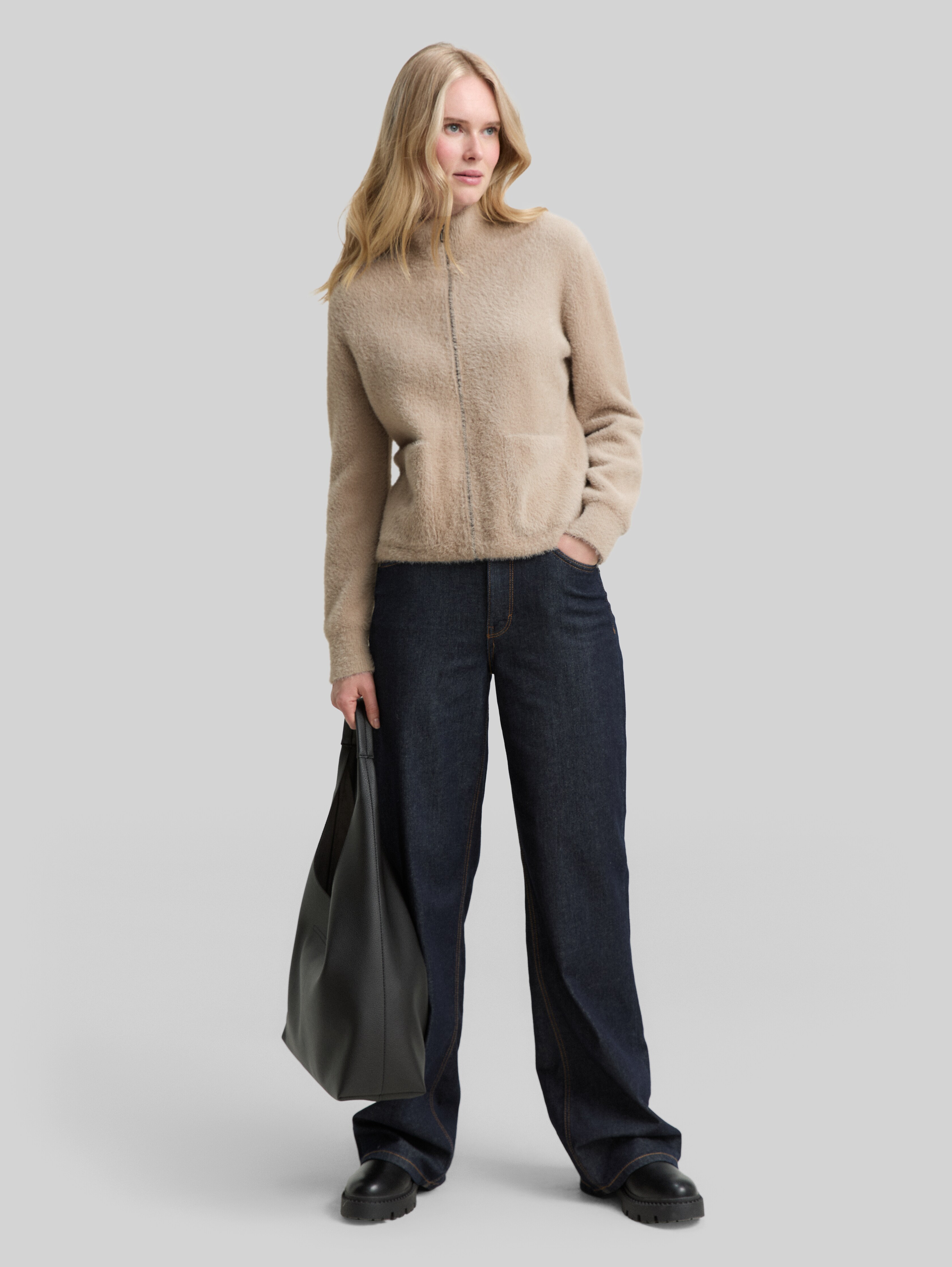 Feather yarn cardigan with zip in grey by Tom Tailor