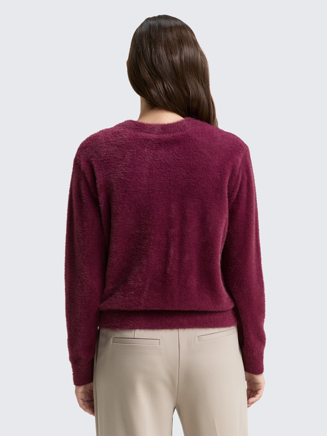Federgarn-Cardigan mit Knopfleiste - bordeaux red