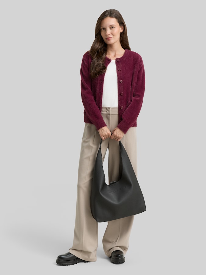 Federgarn-Cardigan mit Knopfleiste von Women, bordeaux red