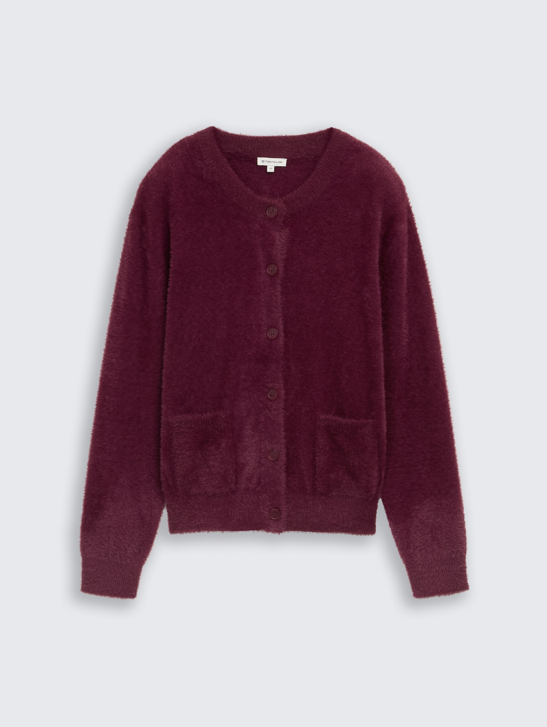 Federgarn-Cardigan mit Knopfleiste - bordeaux red