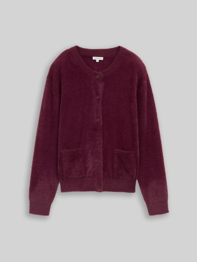 Cardigan en fil de plume avec patte de boutonnage par Women, bordeaux red