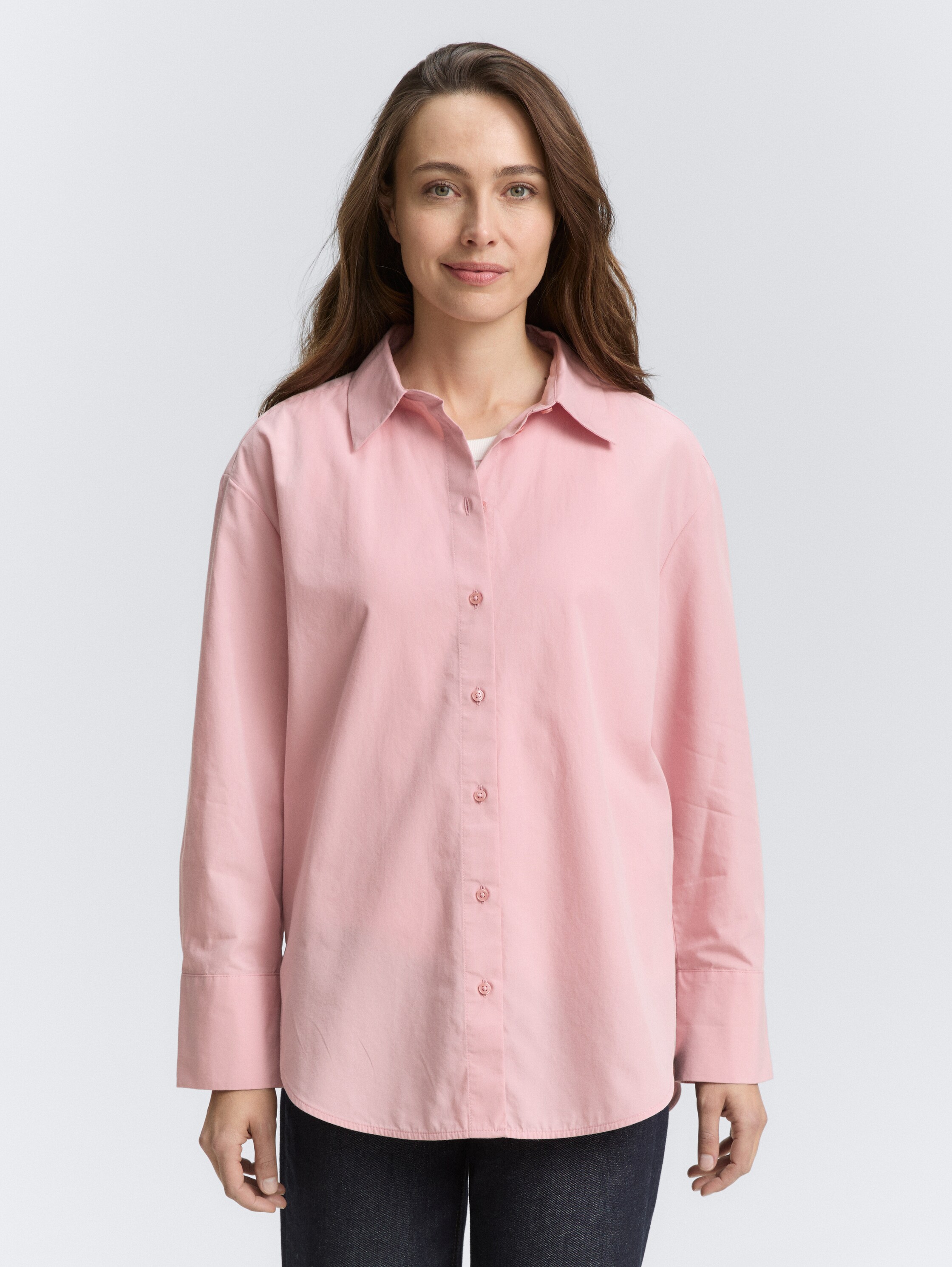 Losvallende popeline overhemdblouse - morning_pink - 