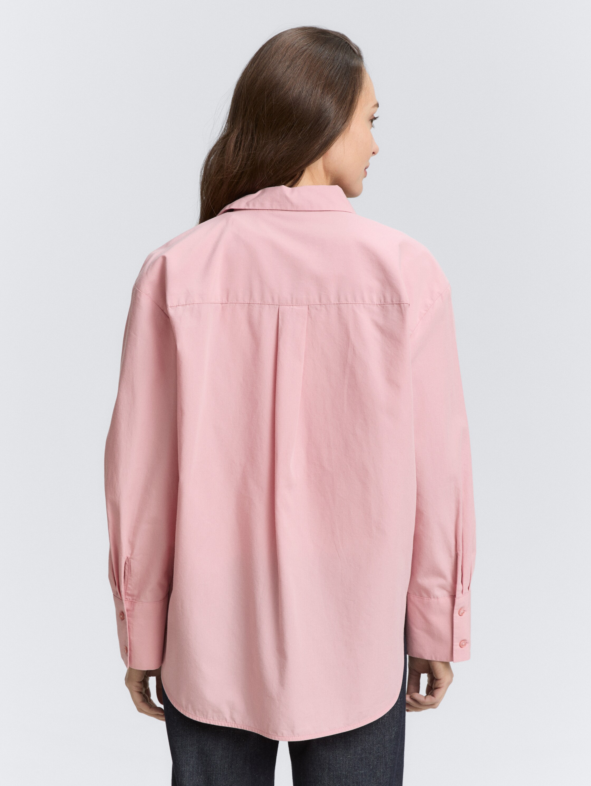 Losvallende popeline overhemdblouse - morning_pink - 