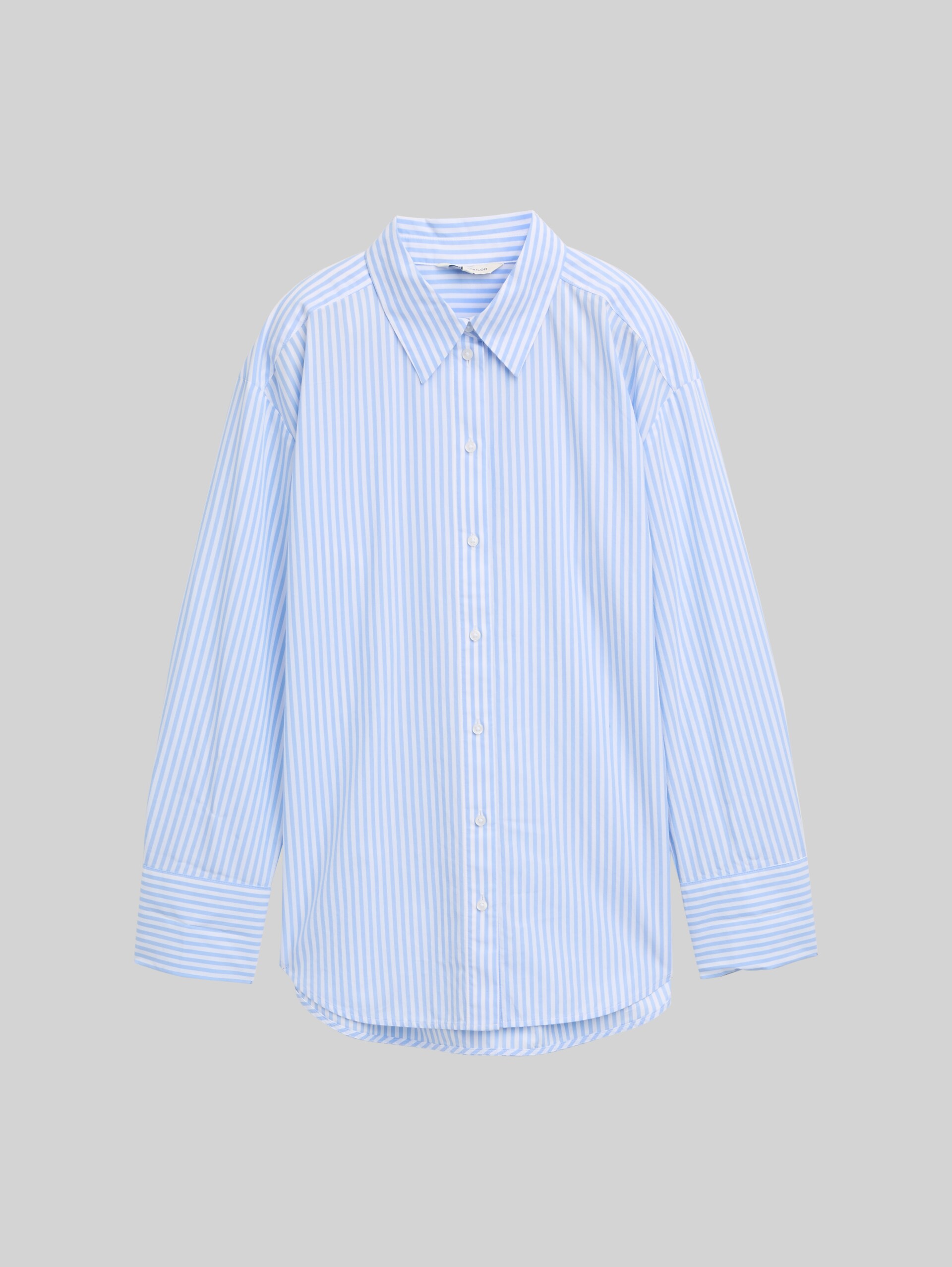 Loose fit poplin shirt blouse - dreamy blue white small stripe - Front product view