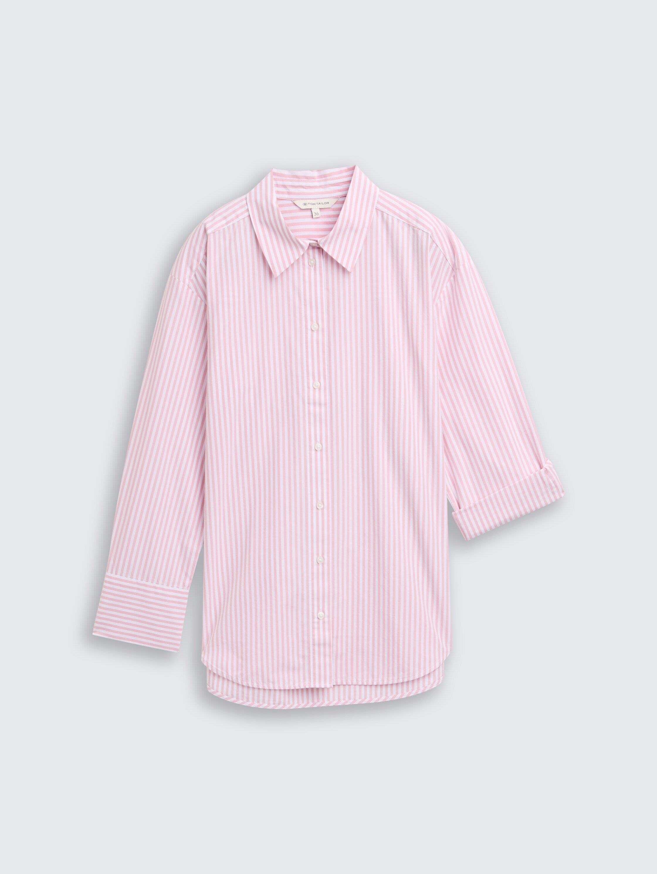 Losvallende popeline overhemdblouse - mid_pink_white_small_stripe - 
