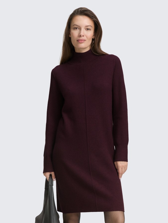 Knit dress with stand-up collar by Women, Dark Red Mélange