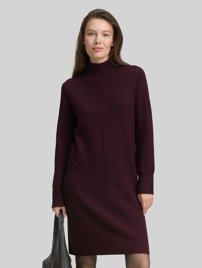 Knitted dress with stand-up collar by Women, Dark Red Mélange