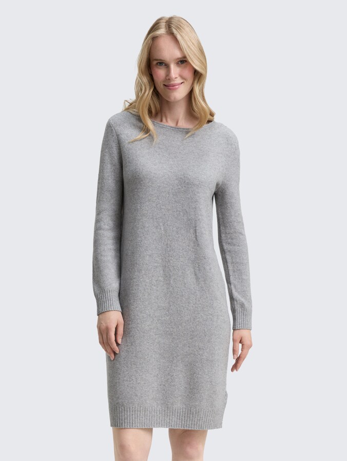 Knitted dress with a submarine neckline by Women, medium silver grey melange