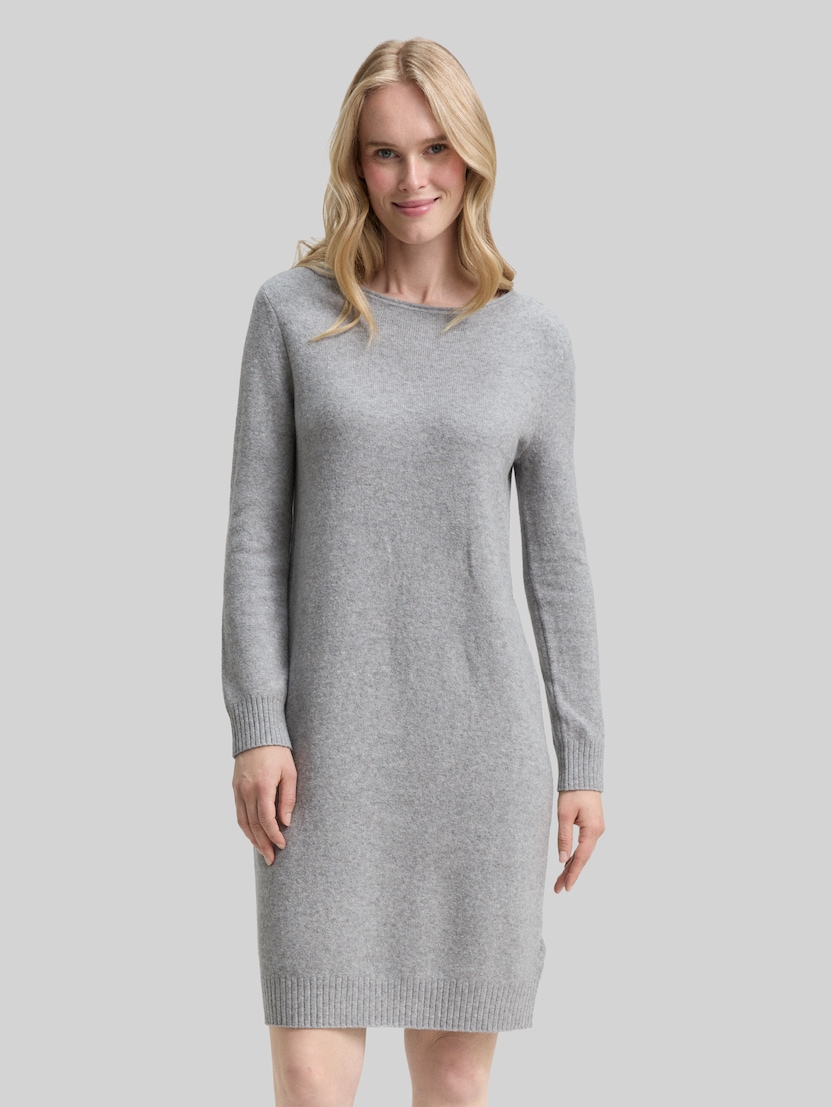 Boat Neck Gebreide Jurk door Women, medium silver grey melange