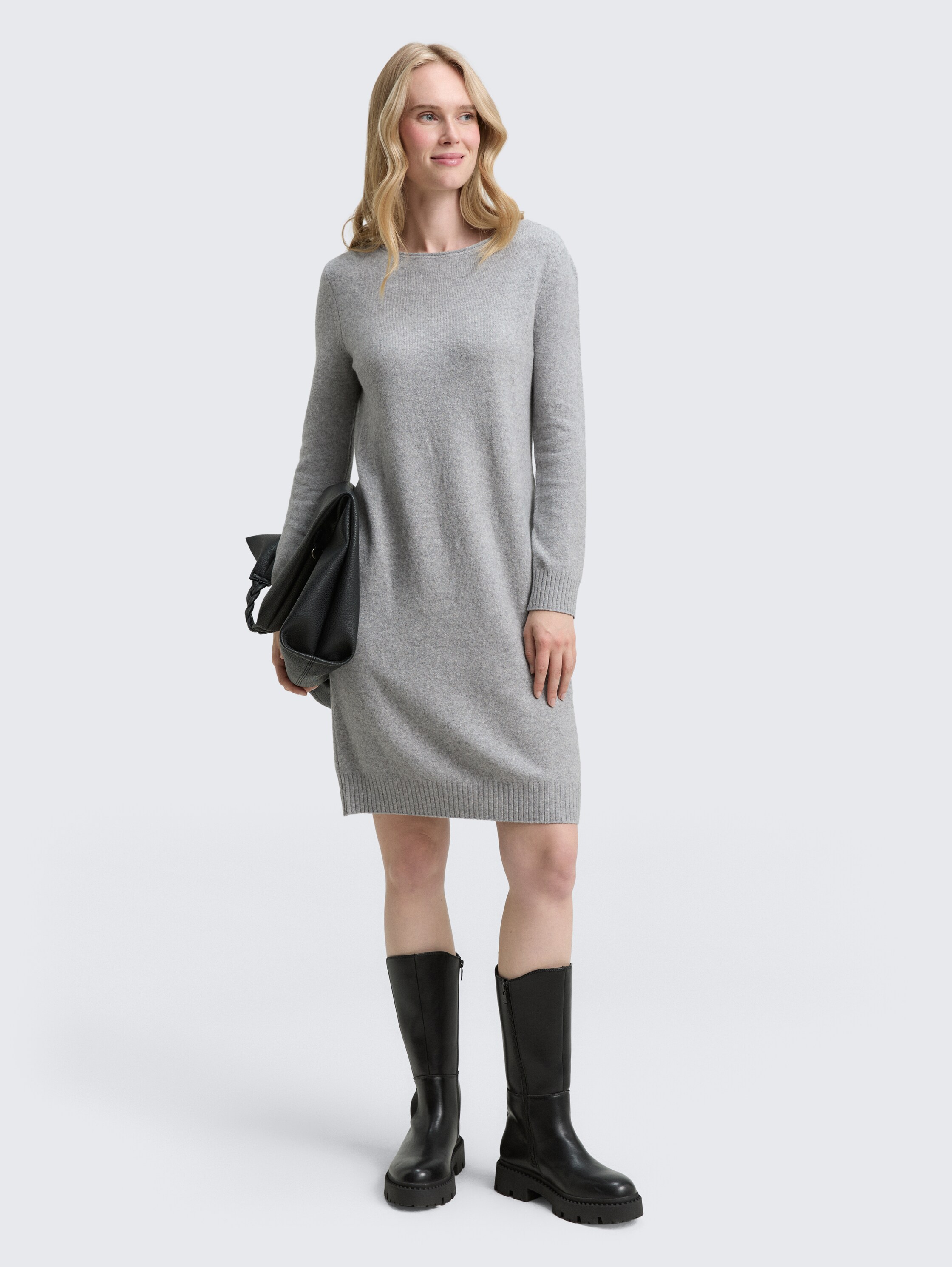 Knitted dress with boat neckline - medium_silver_grey_melange - 