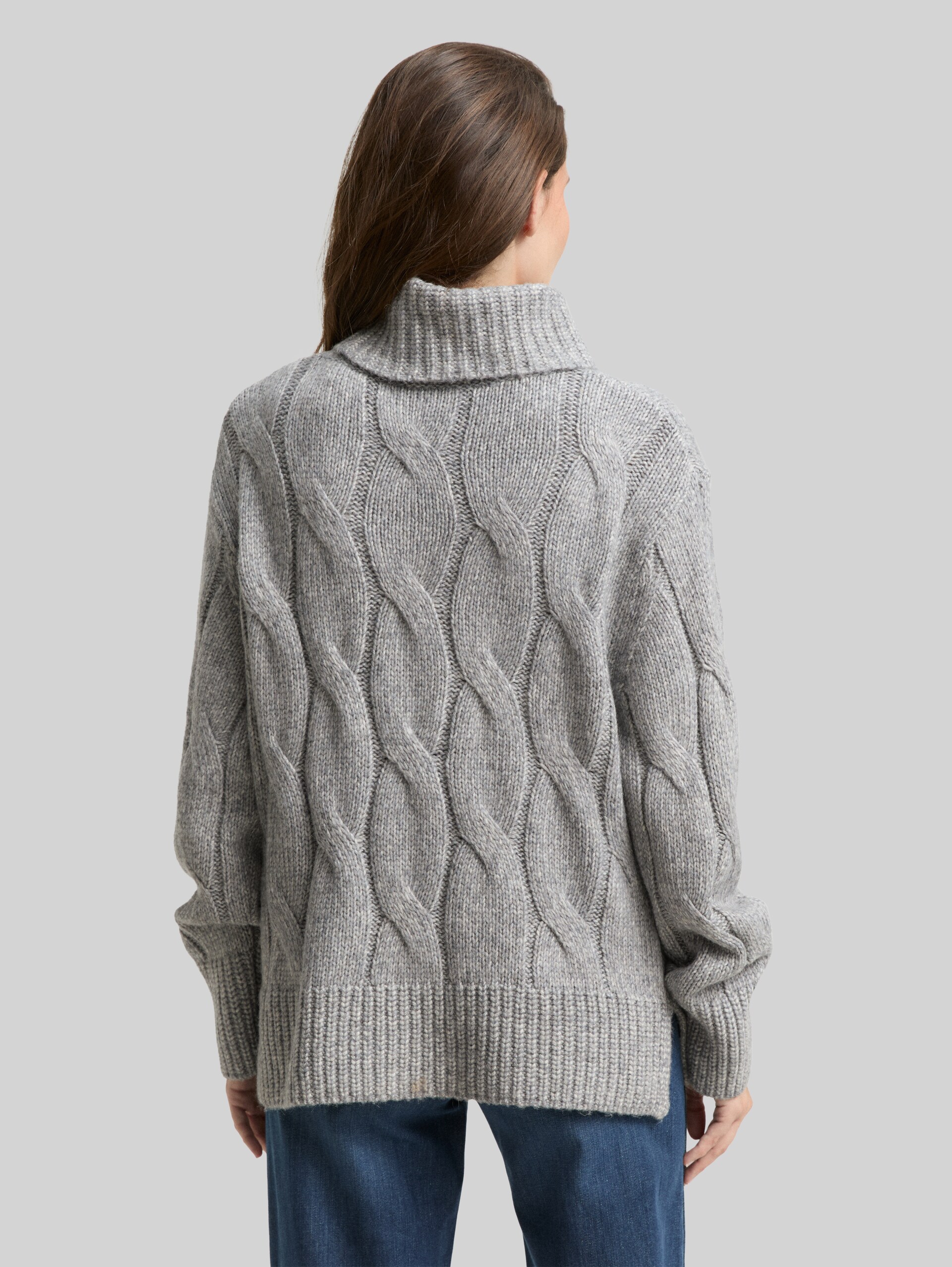 Rollkragenpullover mit Zopfmuster - medium silver grey melange