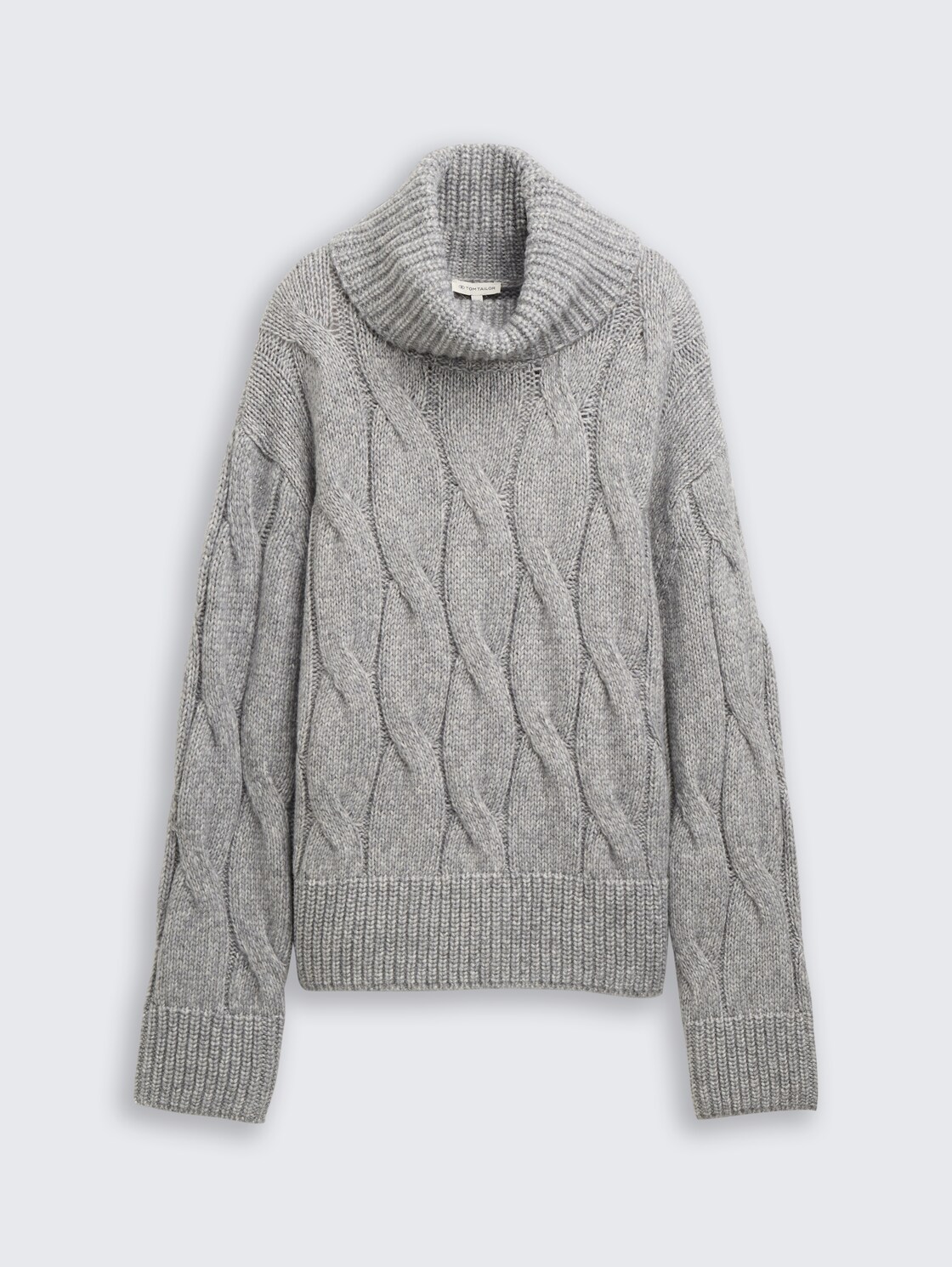 Rollkragenpullover mit Zopfmuster - medium silver grey melange