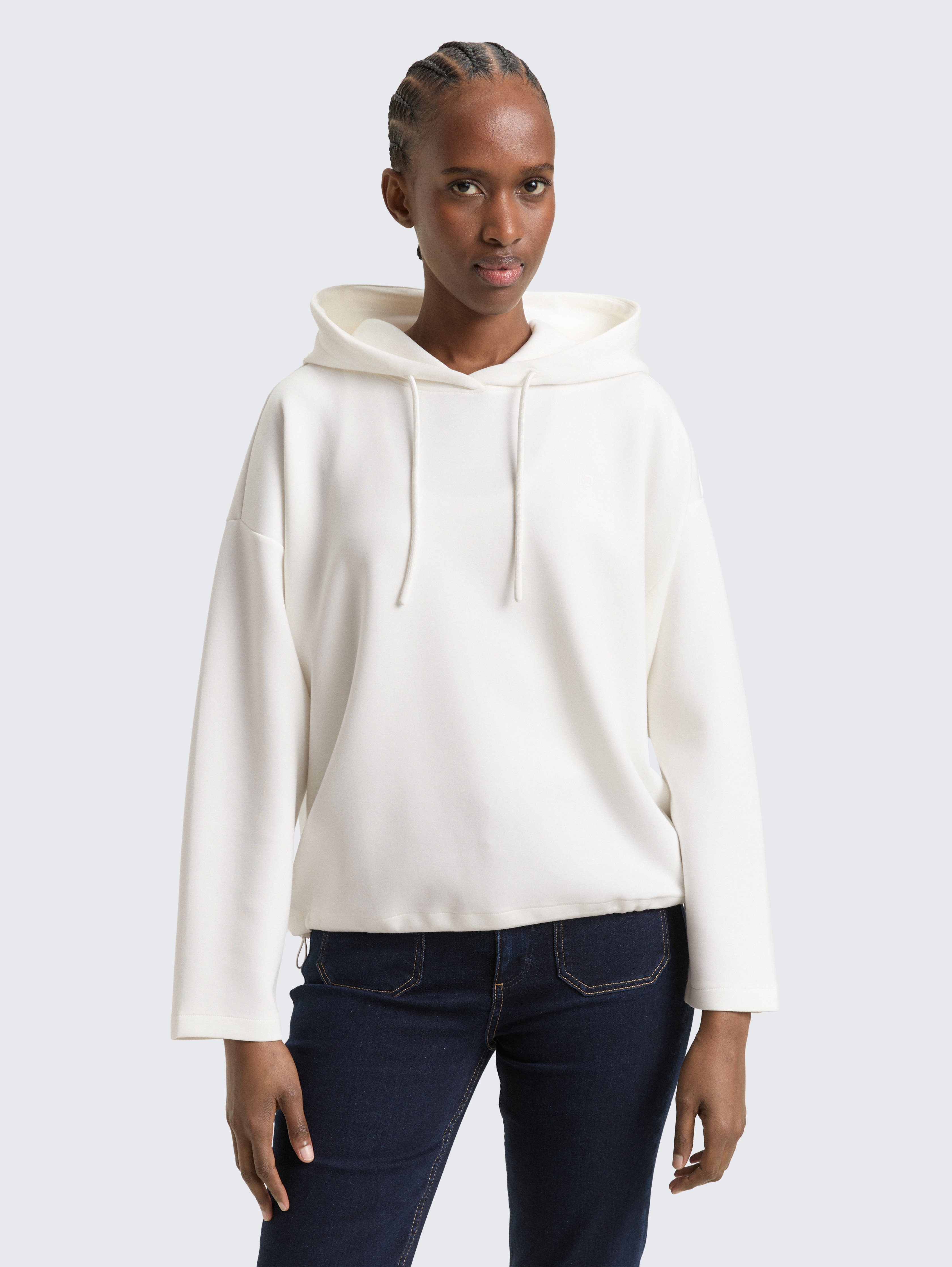 Loose Fit Scuba Hoodie Sweatshirt von Denim Female, Whisper White