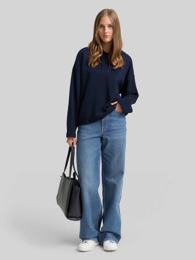 Sweat à capuche en scuba coupe ample par Denim Female, sky captain blue