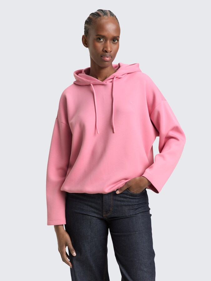 Loose-fit scuba hoodie by Denim Female, Soft Blush Rose