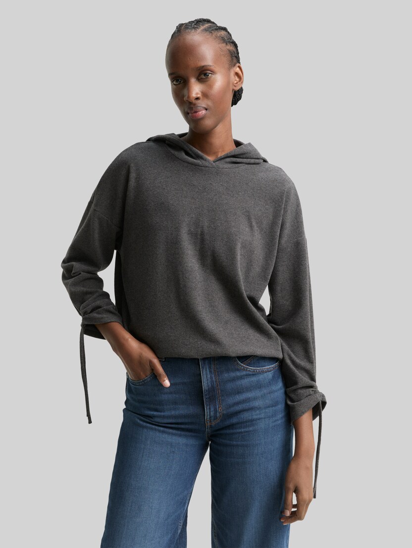 Loose Fit Langarmshirt mit Kapuze von Denim Female, Shale Grey Melange