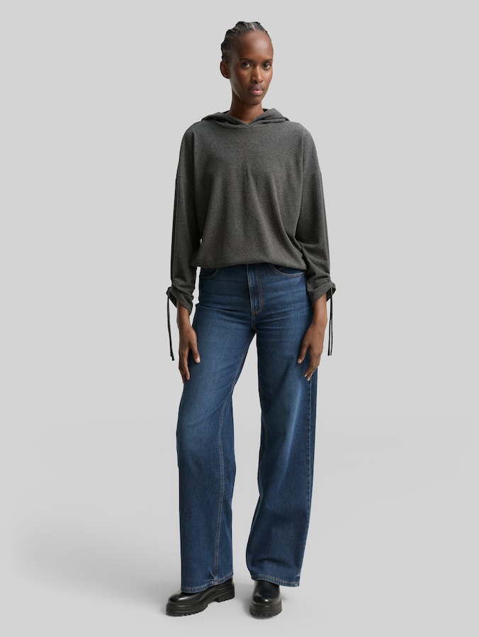 Los shirt met lange mouwen en capuchon door Denim Female, Shale Grey Melange