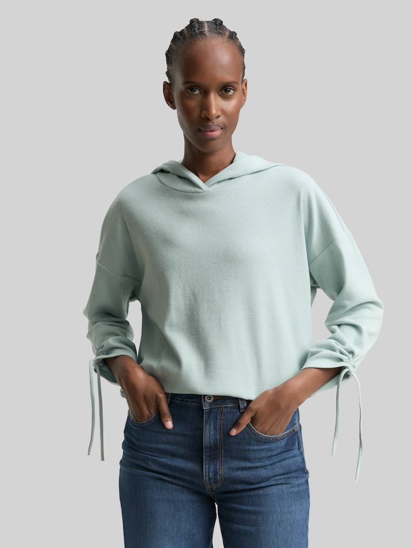 Loose Fit Langarmshirt mit Kapuze von Denim Female, Silver Cloud Blue Melange