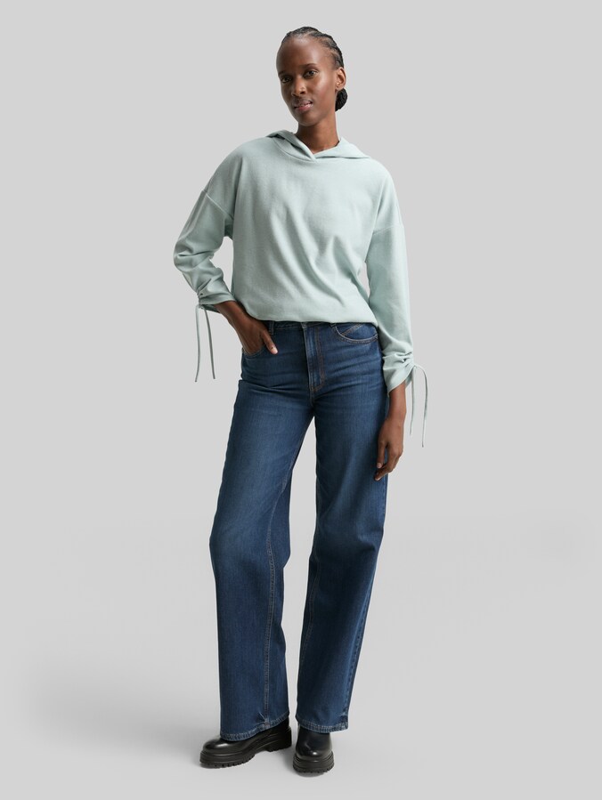 Loose Fit Langarmshirt mit Kapuze von Denim Female, Silver Cloud Blue Melange