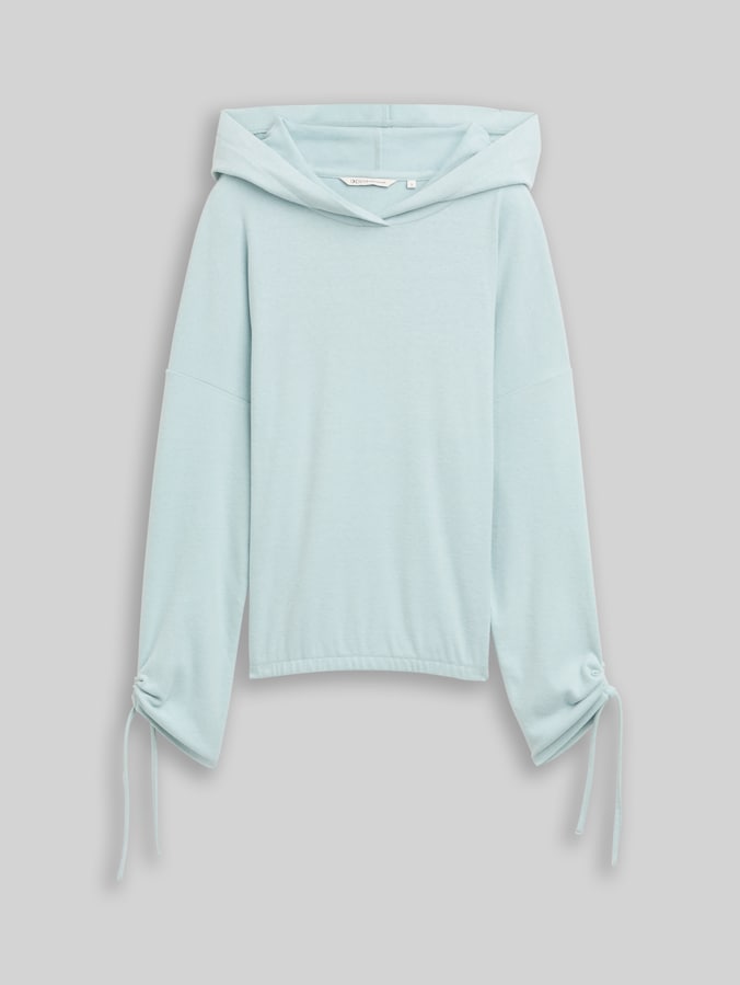 Loose fit long sleeve shirt with hood by Denim Female, Silver Cloud Blue Melange