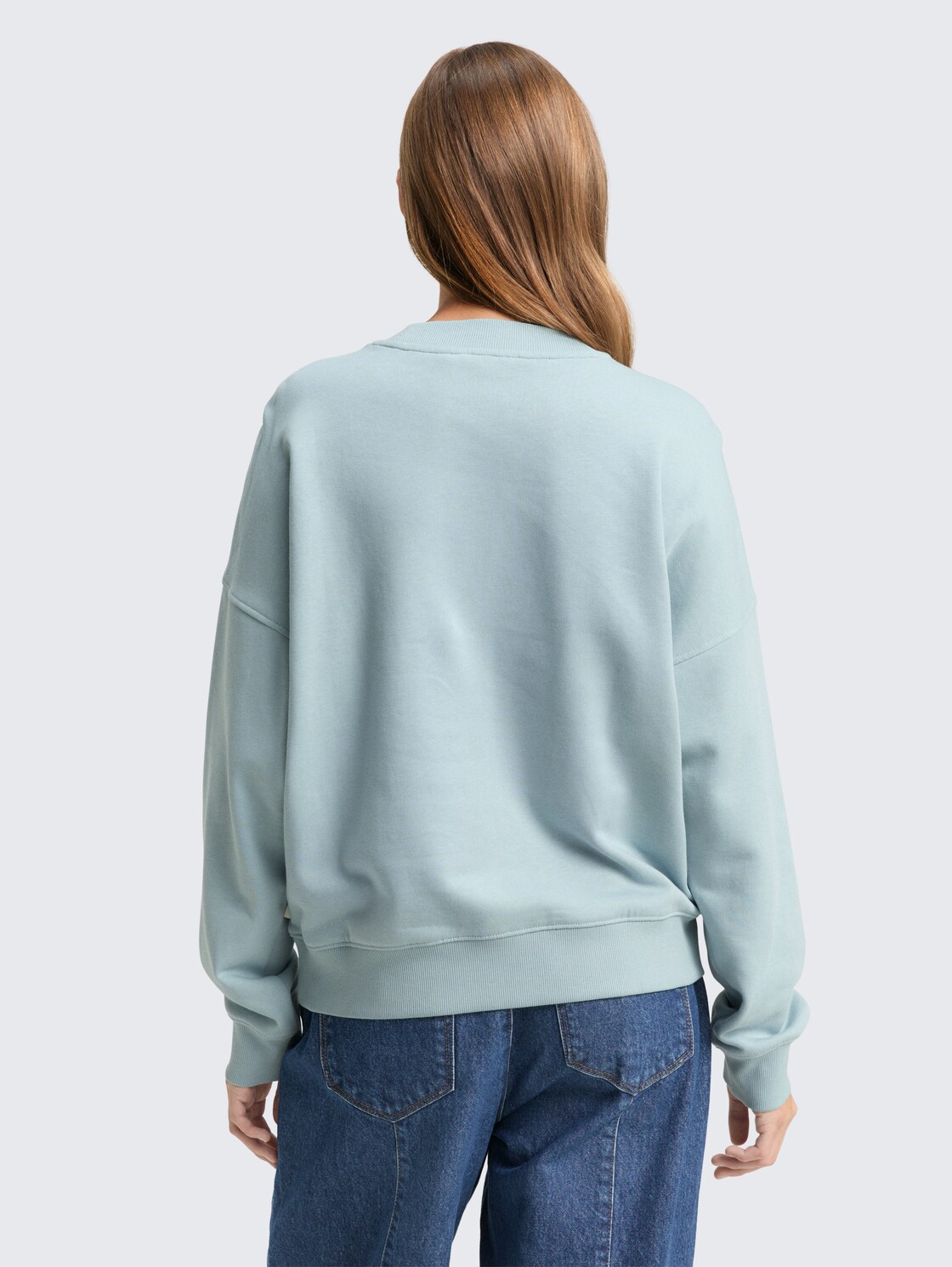 Loose fit sweatshirt - Silver Cloud Blue - Neklijn model-achteraanzicht