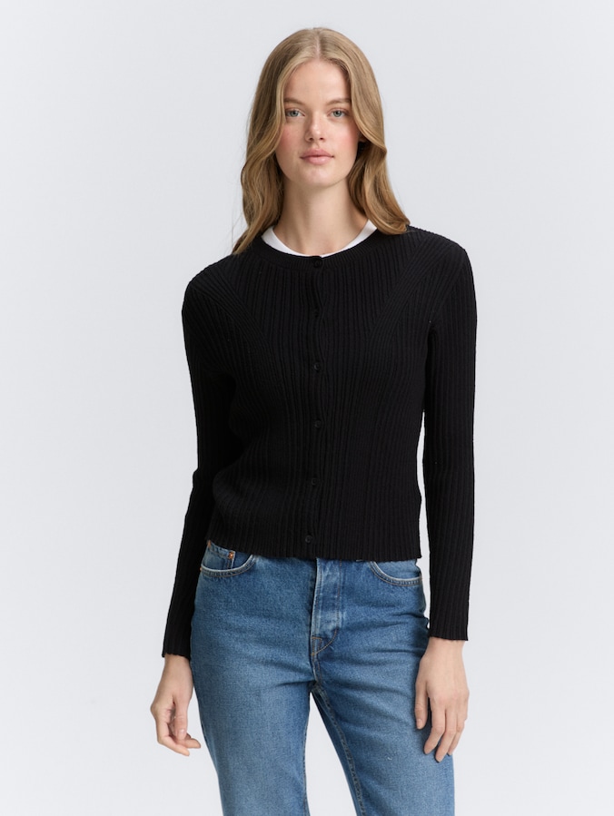 Vest met ribstructuur door Denim Female, deep black