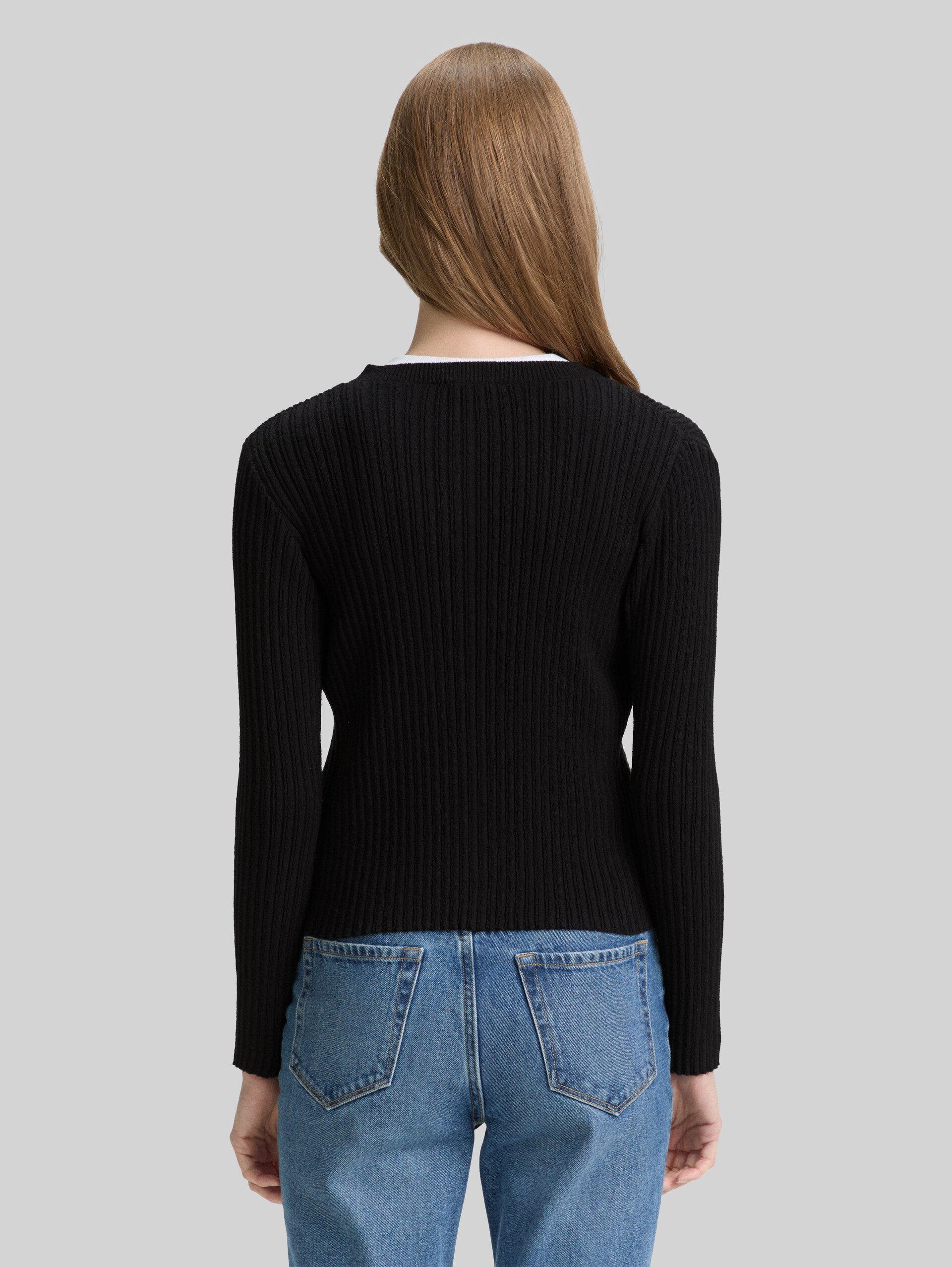 Cardigan with ribbed structure - deep black