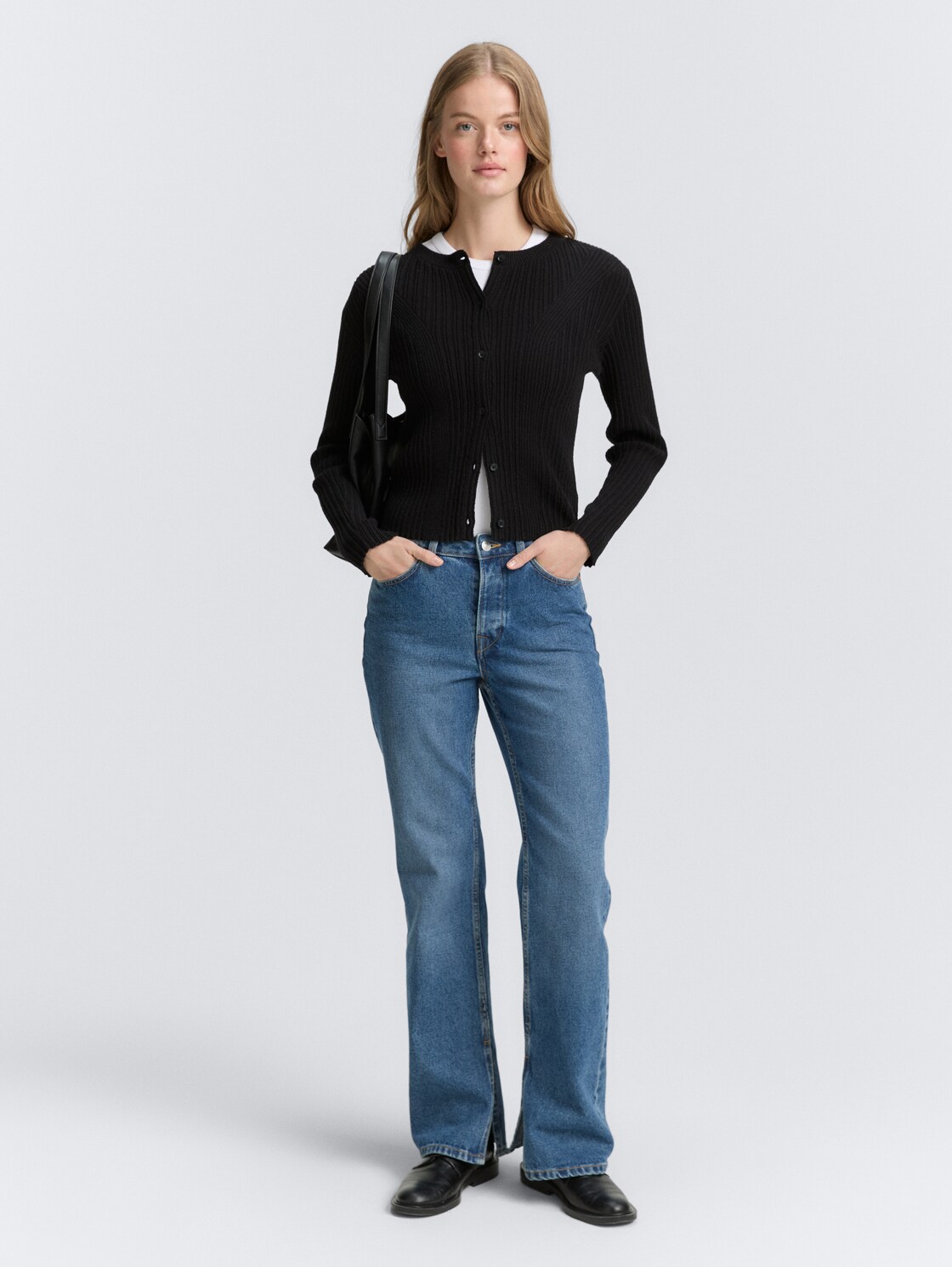 Cardigan mit Rippstruktur - deep black - Model-Vorderansicht