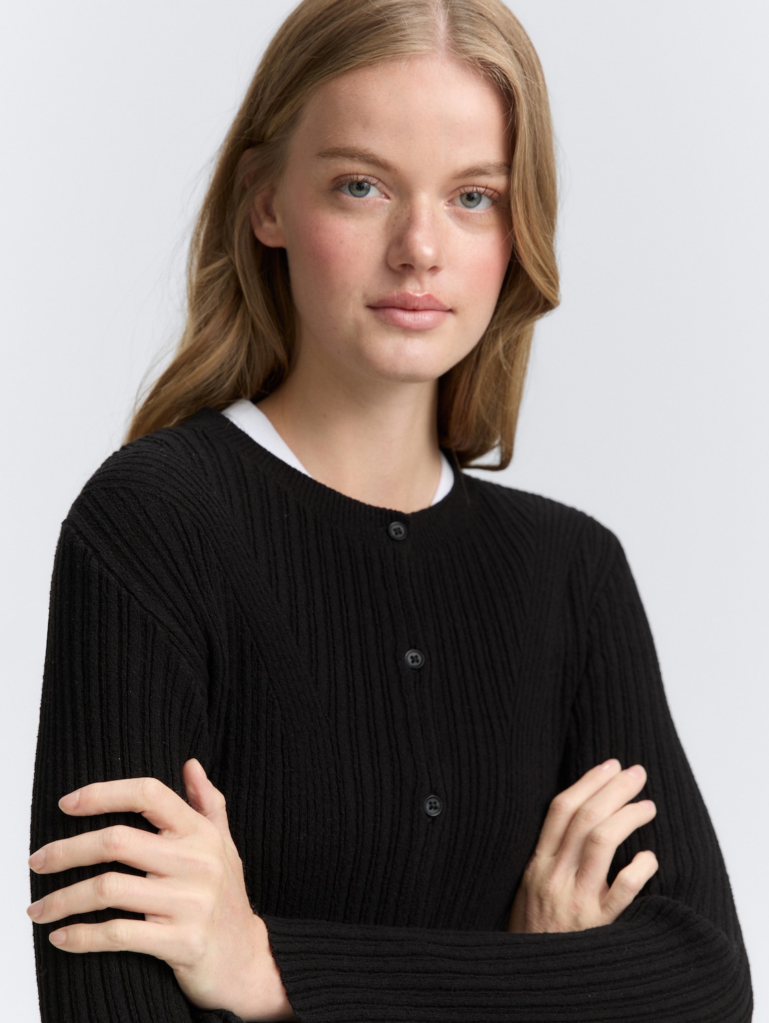 Cardigan mit Rippstruktur - deep black - Detail-Model-Ansicht