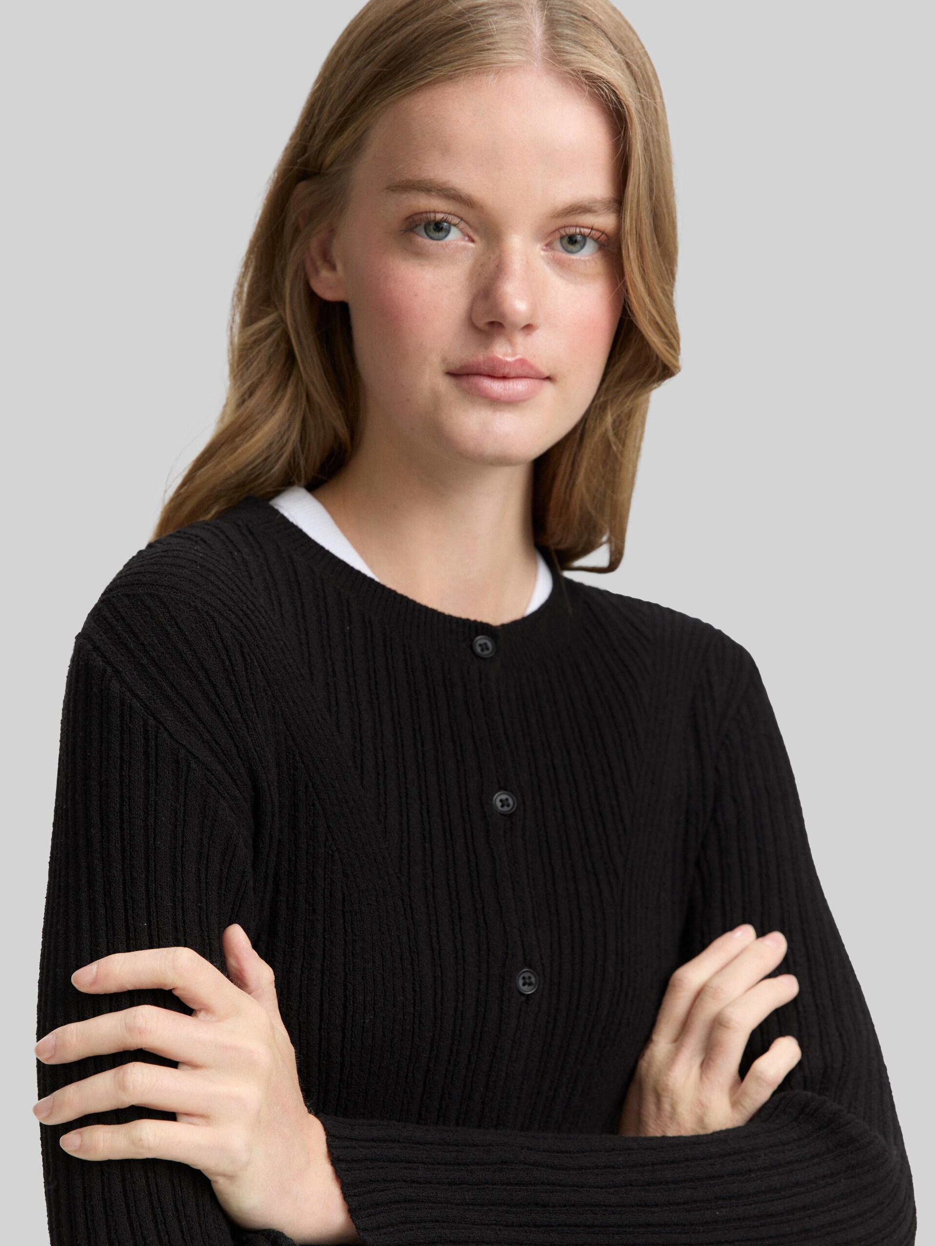 Cardigan with ribbed structure - deep black - Detail model view