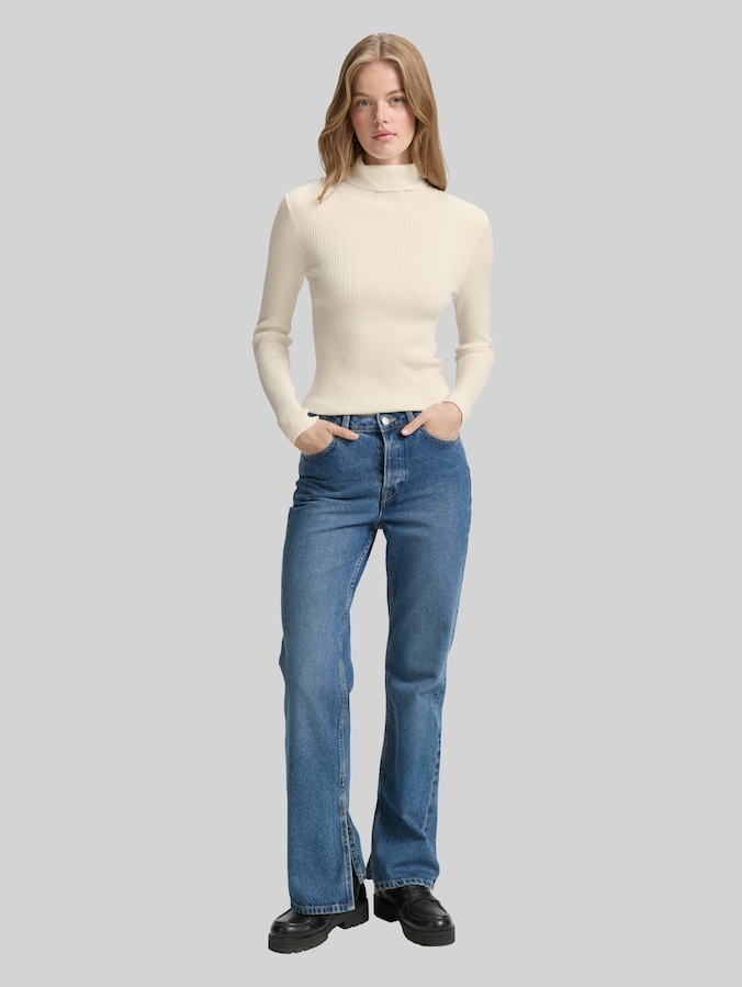 Ripp Rollkragenpullover von Denim Female, off white