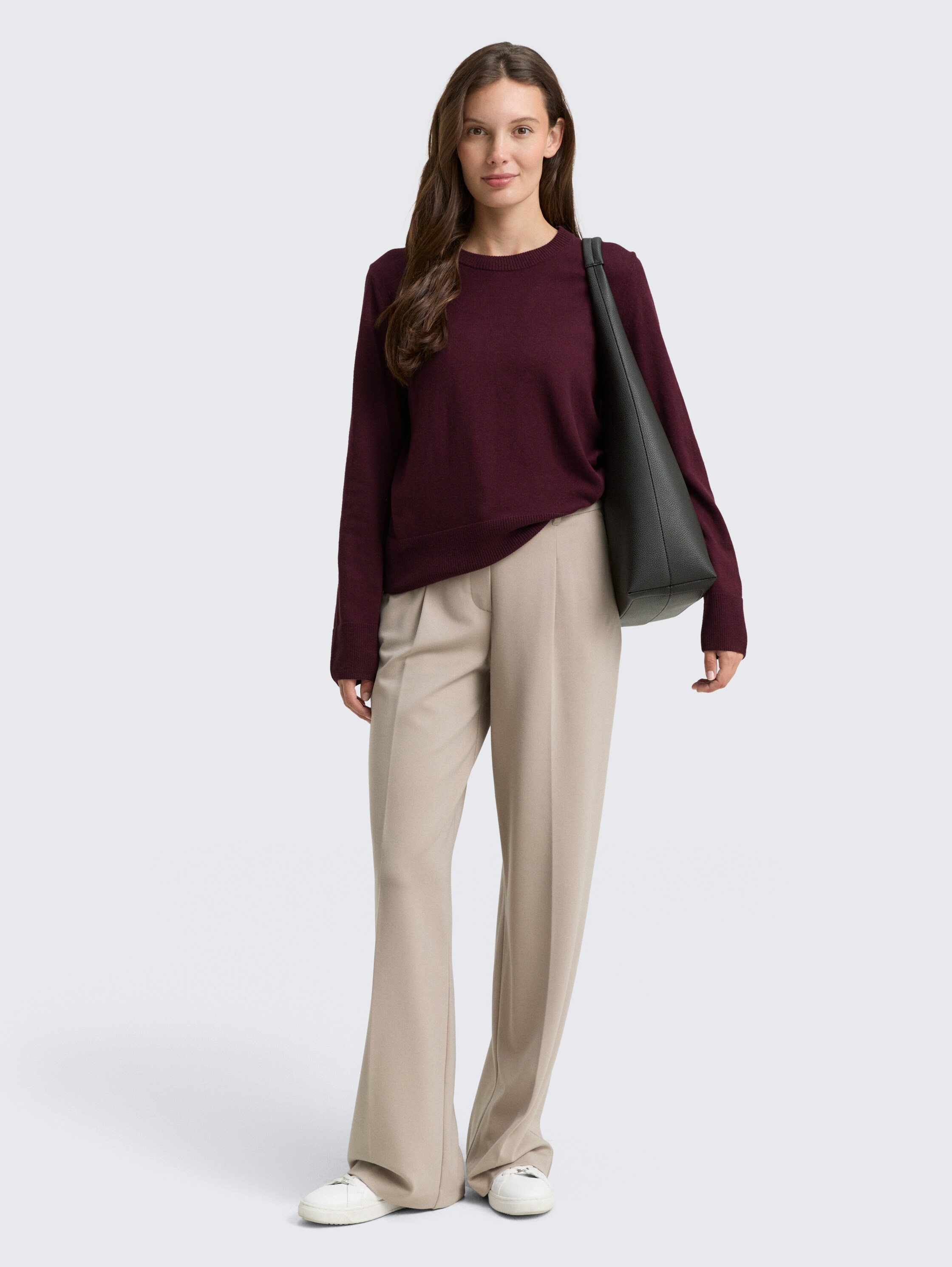 Gebreide trui met kasjmier - Dark Red Mélange - Model vooraanzicht