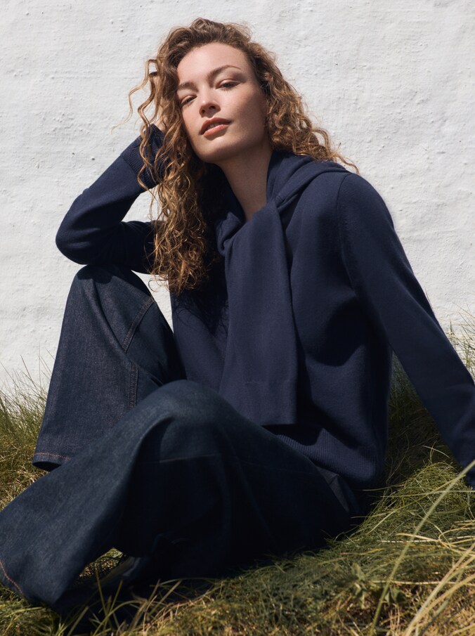 Gebreide trui met kasjmiermix door Women, Knitted Navy Melange