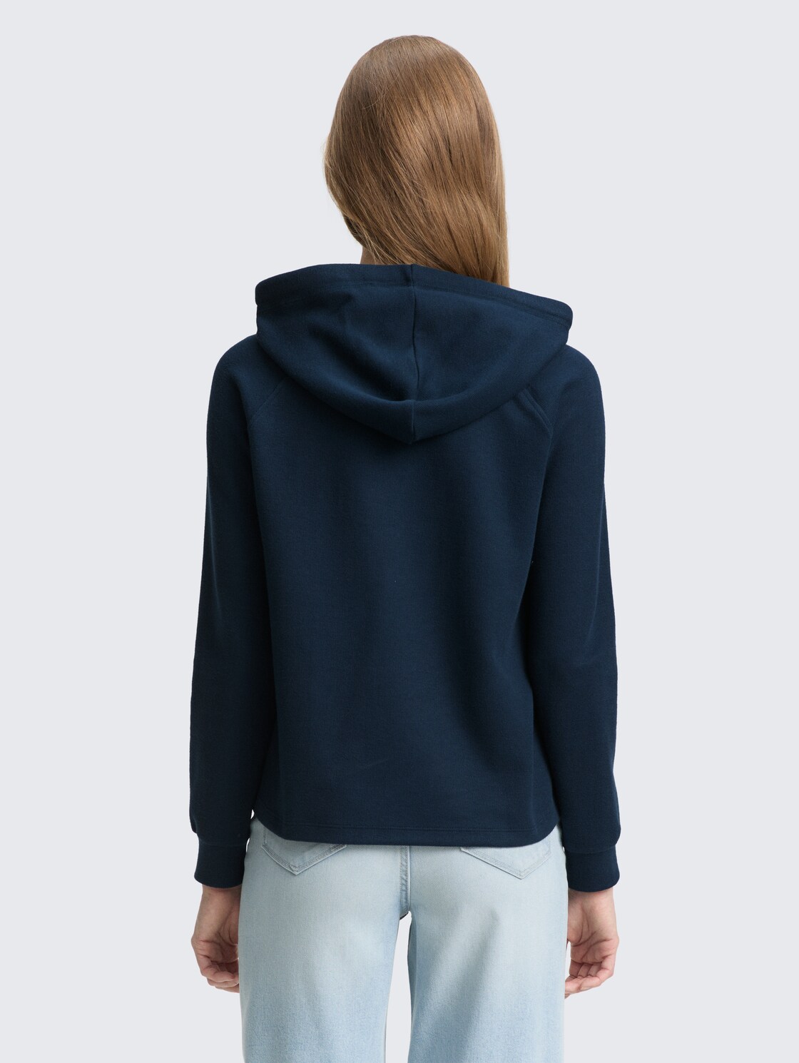 Loose Fit Hoodie Sweatshirt - dark sea petrol - Auschnitt Model-Rückansicht