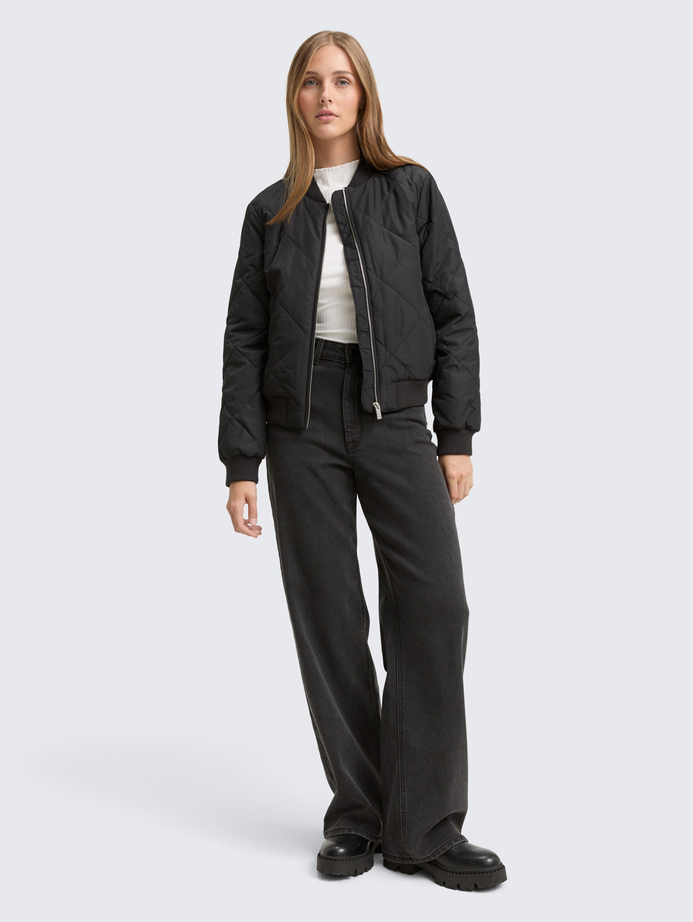 Ripp Langarmshirt mit Stehkragen - off_white_1 - 