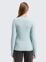 Ripp Langarmshirt mit Stehkragen - Silver Cloud Blue - Auschnitt Model-Rückansicht