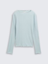 Ripp Langarmshirt mit Stehkragen - Silver Cloud Blue - Vorder-Produkt-Ansicht