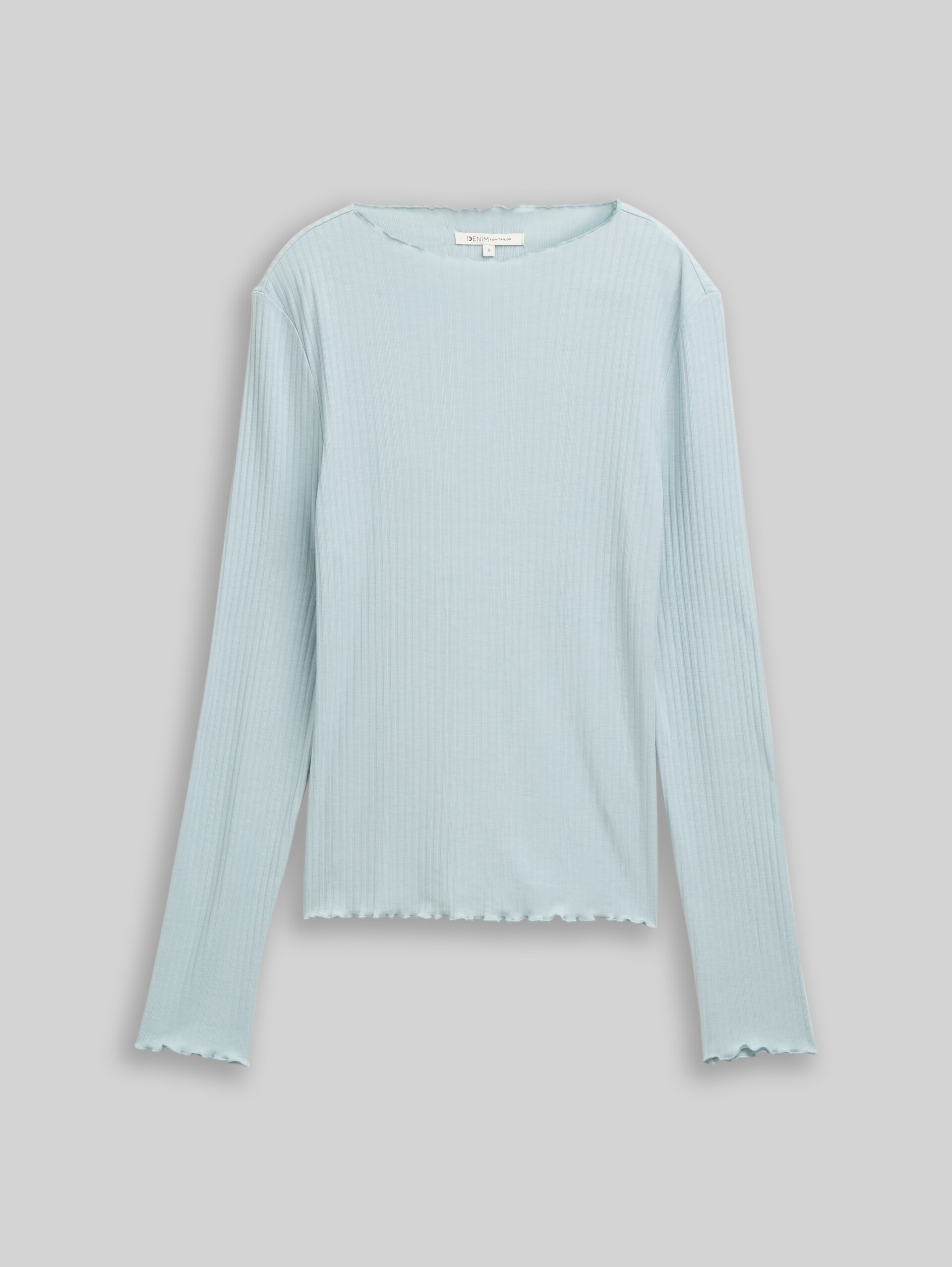 Ribbed long-sleeved shirt with stand-up collar - Silver Cloud Blue - Front product view