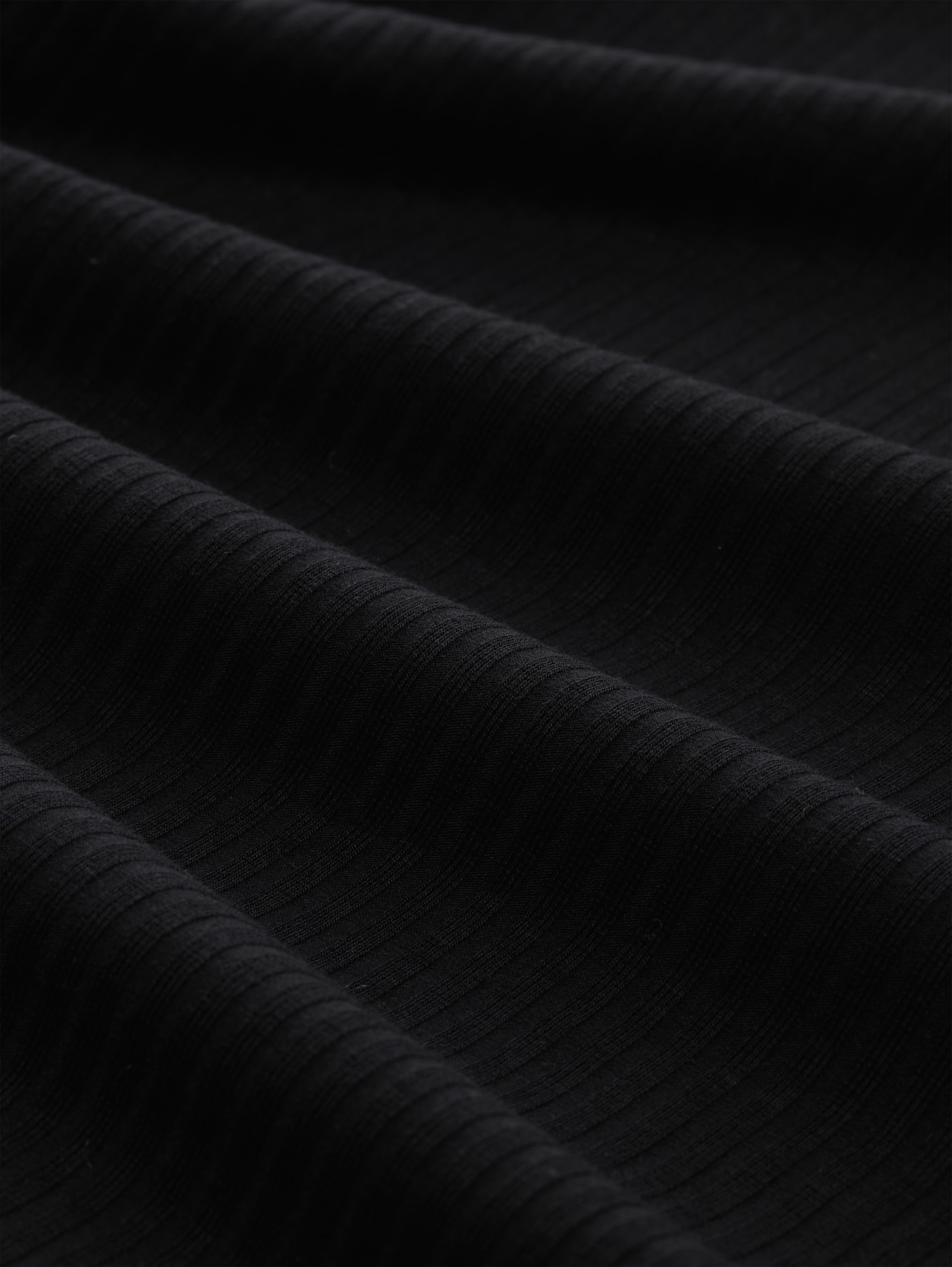 Ripp Langarmshirt mit Stehkragen - deep black - Material-Ansicht