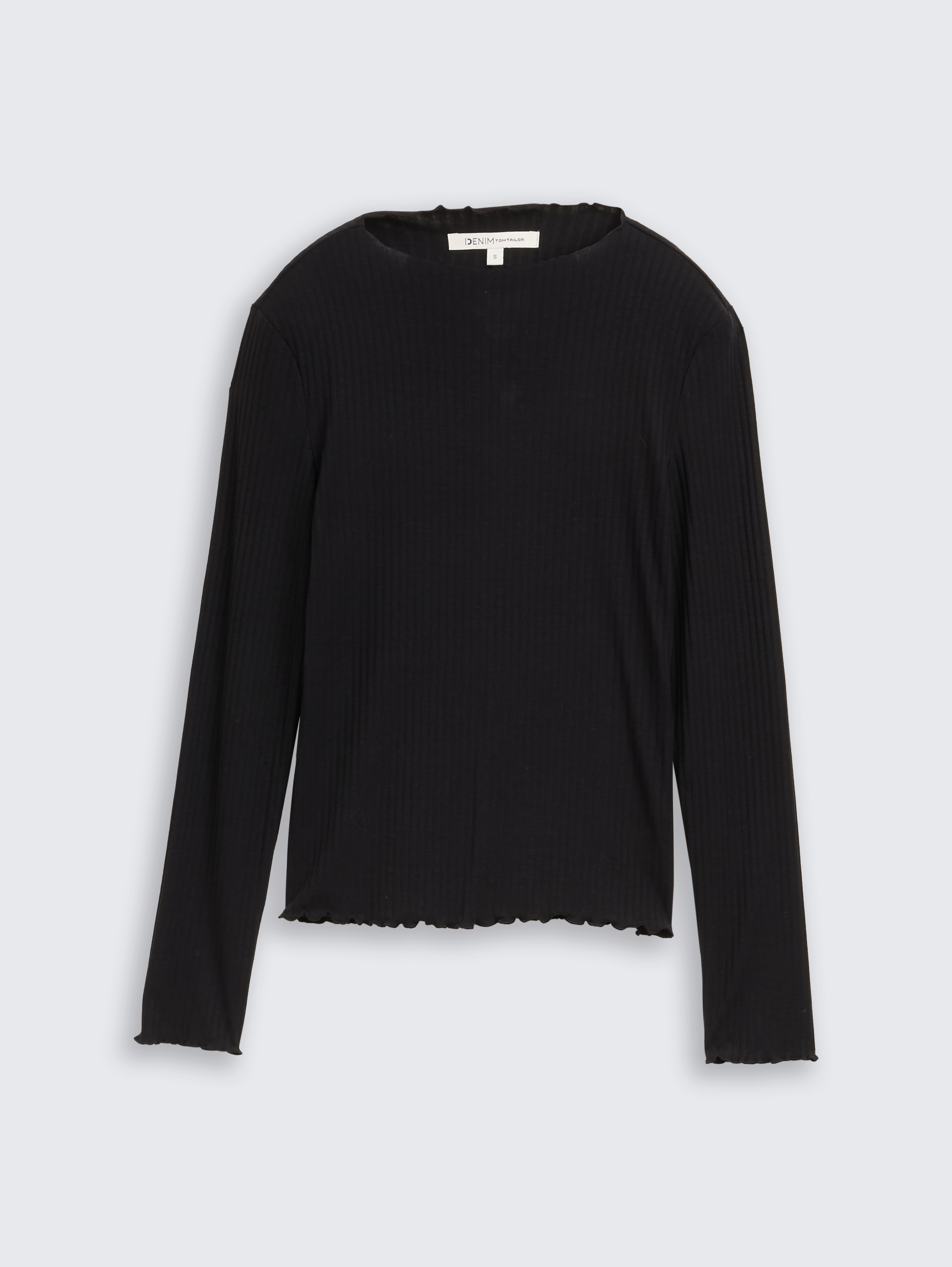 Ripp Langarmshirt mit Stehkragen von Denim Female, deep black