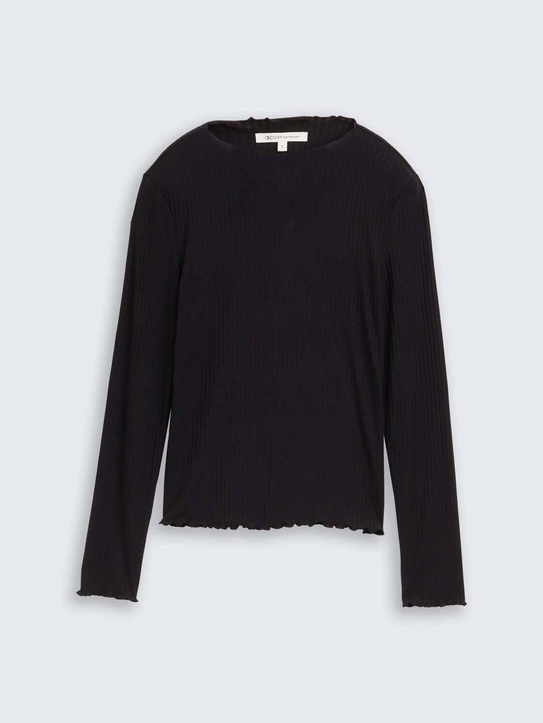 Ripp Langarmshirt mit Stehkragen - deep black - Vorder-Produkt-Ansicht