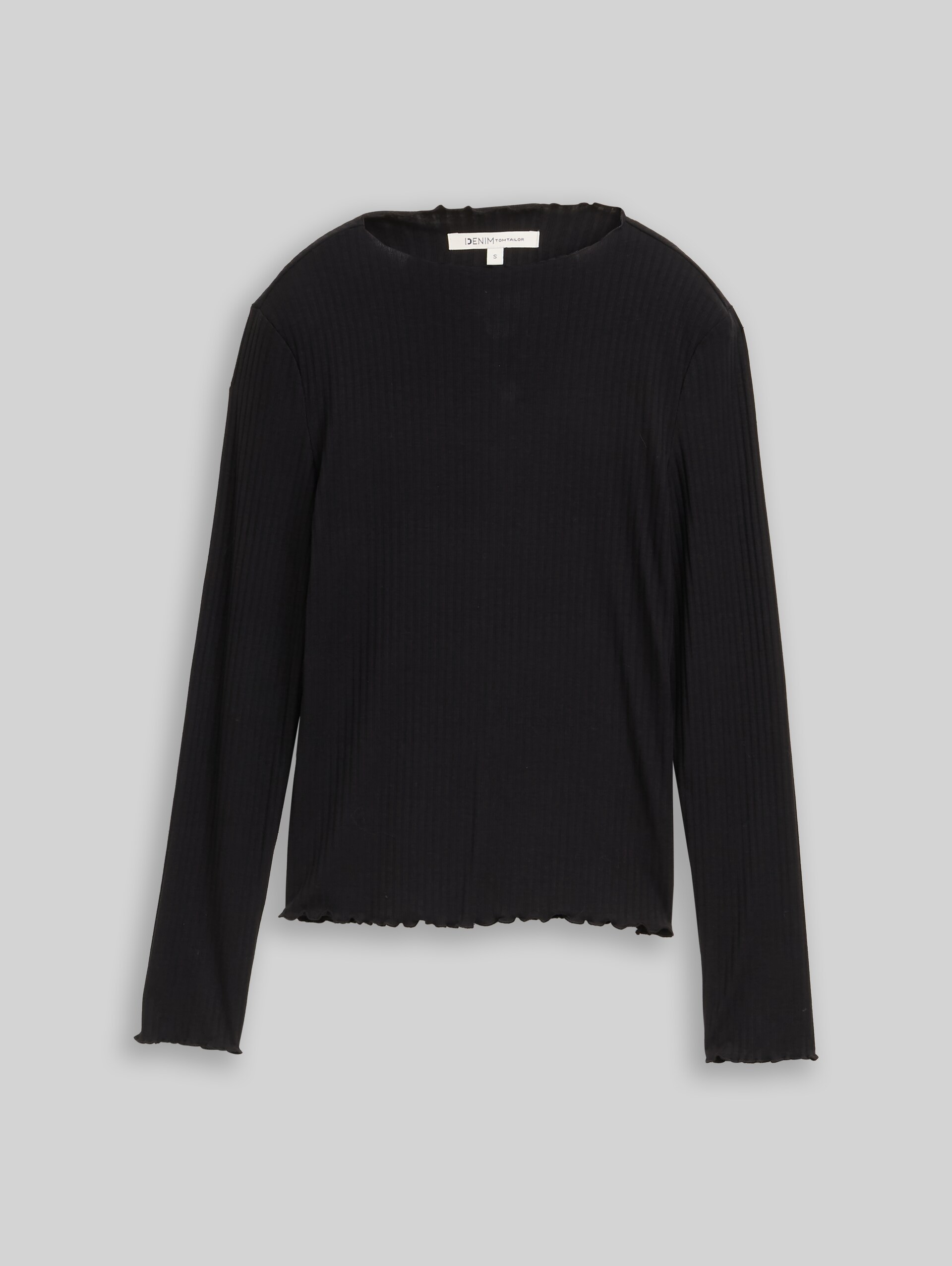 Ripp Langarmshirt mit Stehkragen - deep black - Vorder-Produkt-Ansicht