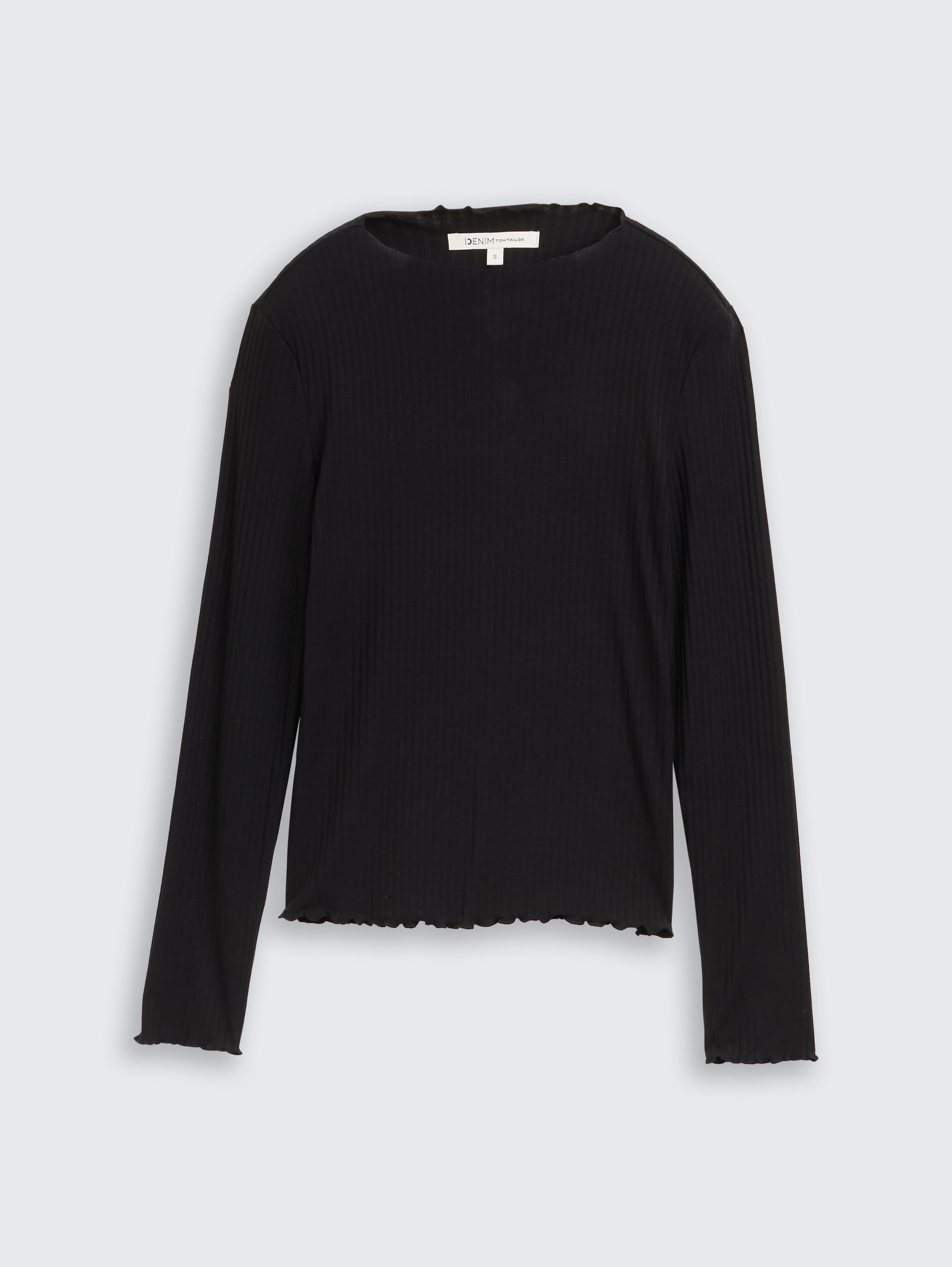 Geribd shirt met lange mouwen en opstaande kraag - deep_black_1 -